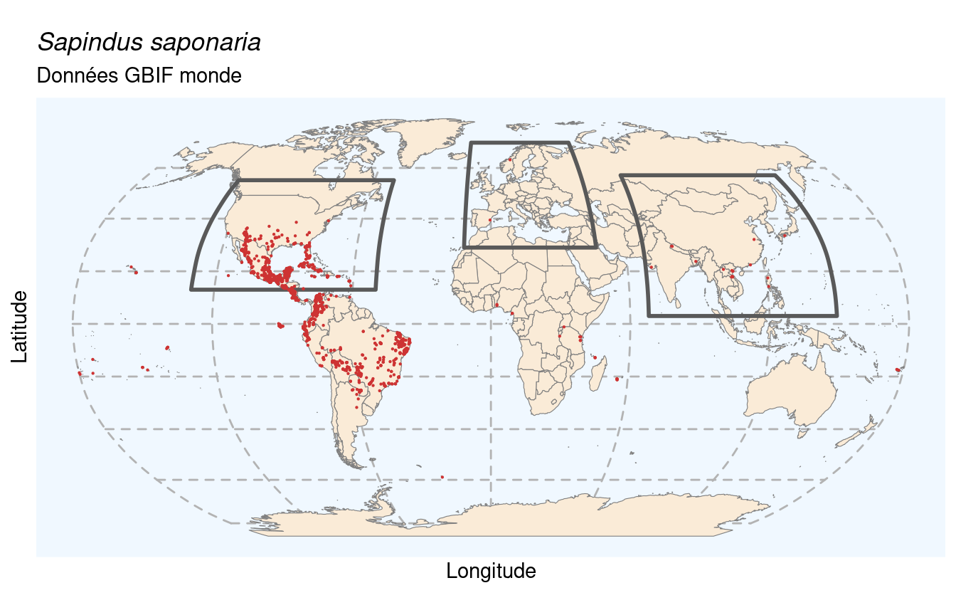 Occurrences de Sapindus saponaria dans le monde.