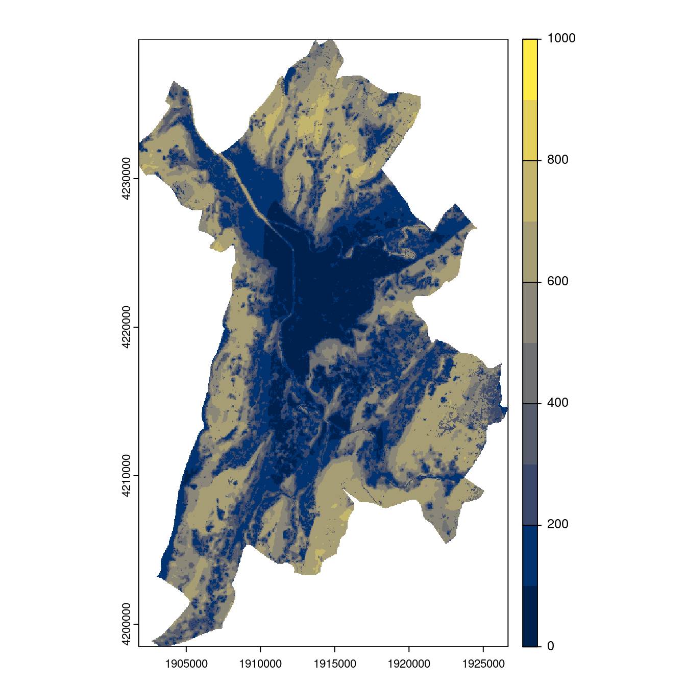 Projection des distributions potentielles contemporaine et futures jusqu'à l'horizon 2100 sous le scénario SSP5-8.5 (modèle d'ensemble, GCM IPSL).