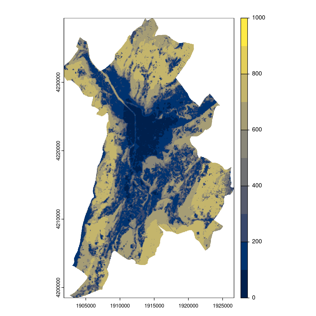 Projection des distributions potentielles contemporaine et futures jusqu'à l'horizon 2100 sous le scénario SSP5-8.5 (modèle d'ensemble, GCM IPSL).