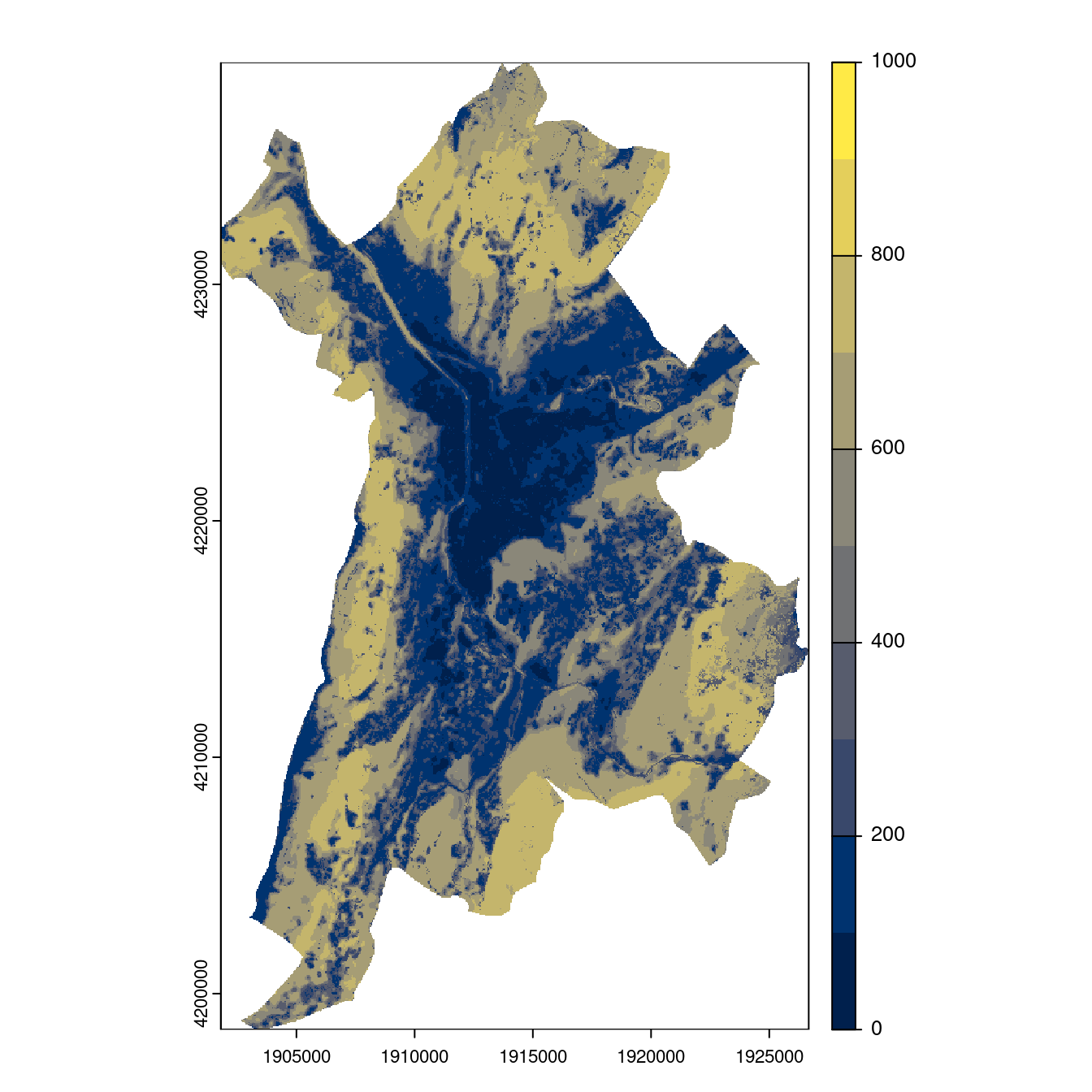 Projection des distributions potentielles contemporaine et futures jusqu'à l'horizon 2100 sous le scénario SSP5-8.5 (modèle d'ensemble, GCM IPSL).