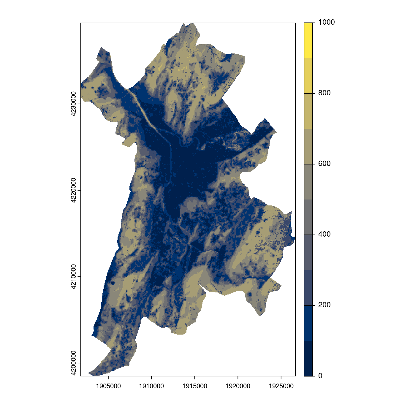 Projection des distributions potentielles contemporaine et futures jusqu'à l'horizon 2100 sous le scénario SSP5-8.5 (modèle d'ensemble, GCM IPSL).