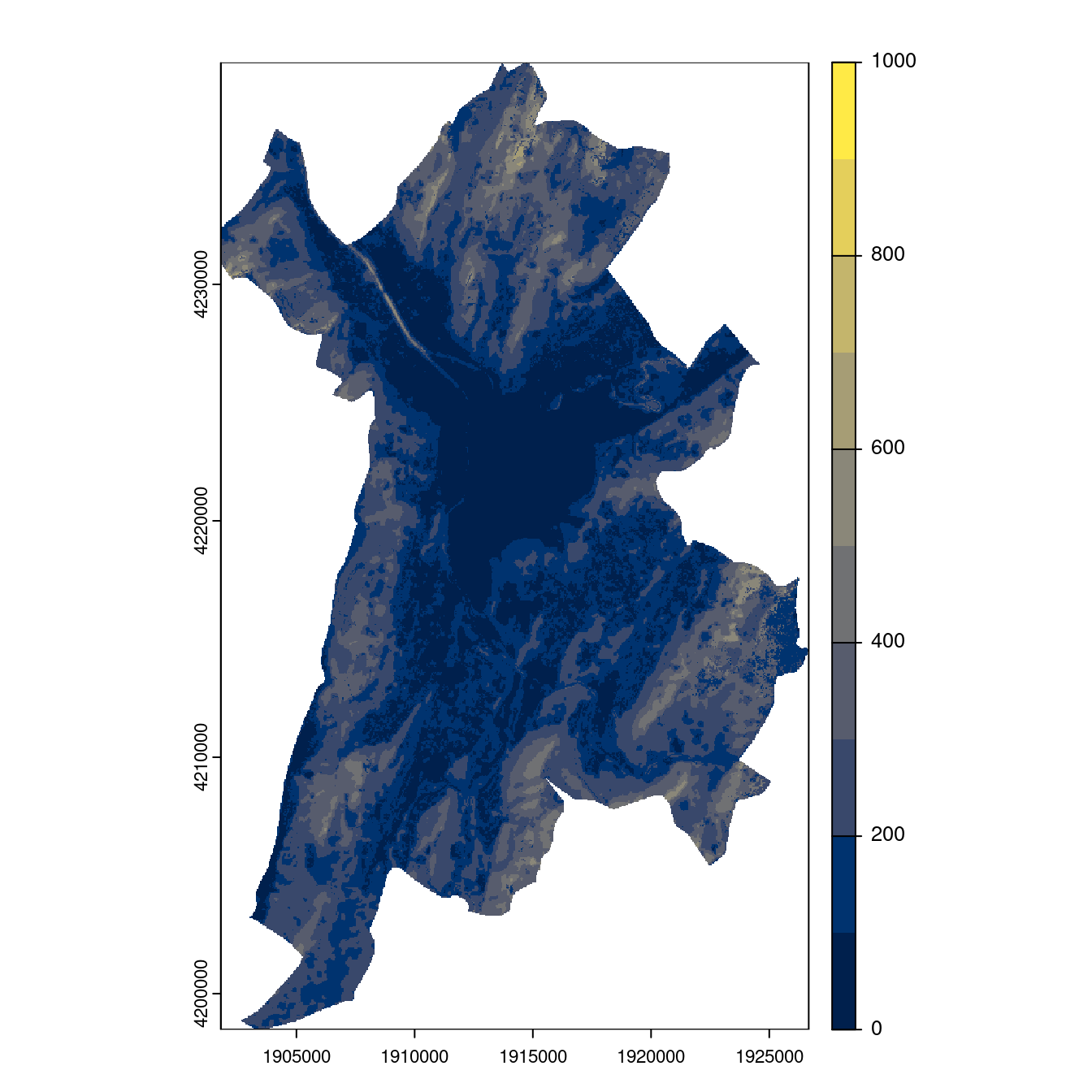 Projection des distributions potentielles contemporaine et futures jusqu'à l'horizon 2100 sous le scénario SSP5-8.5 (modèle d'ensemble, GCM IPSL).