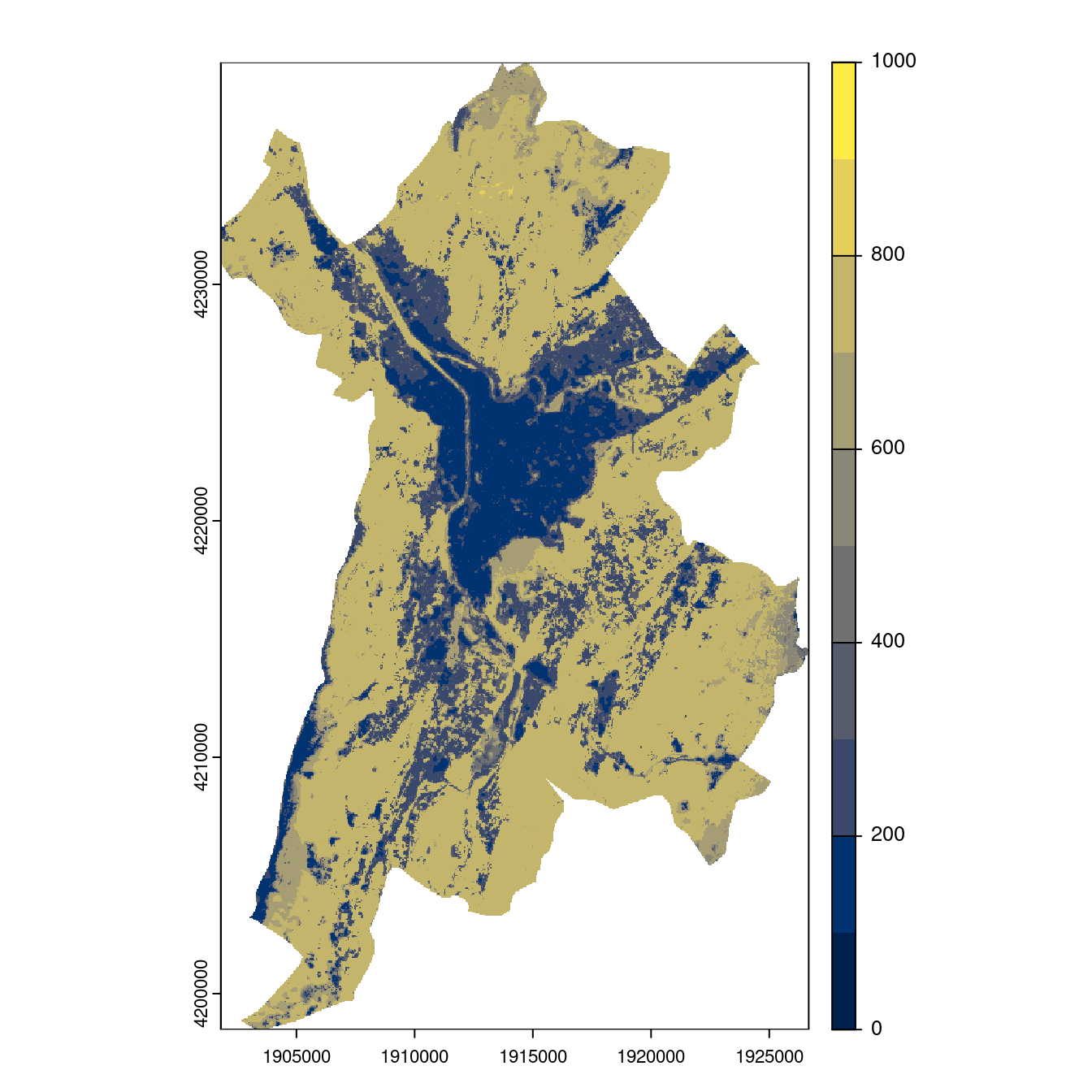 Projection des distributions potentielles contemporaine et futures jusqu'à l'horizon 2100 sous le scénario SSP5-8.5 (modèle d'ensemble, GCM IPSL).