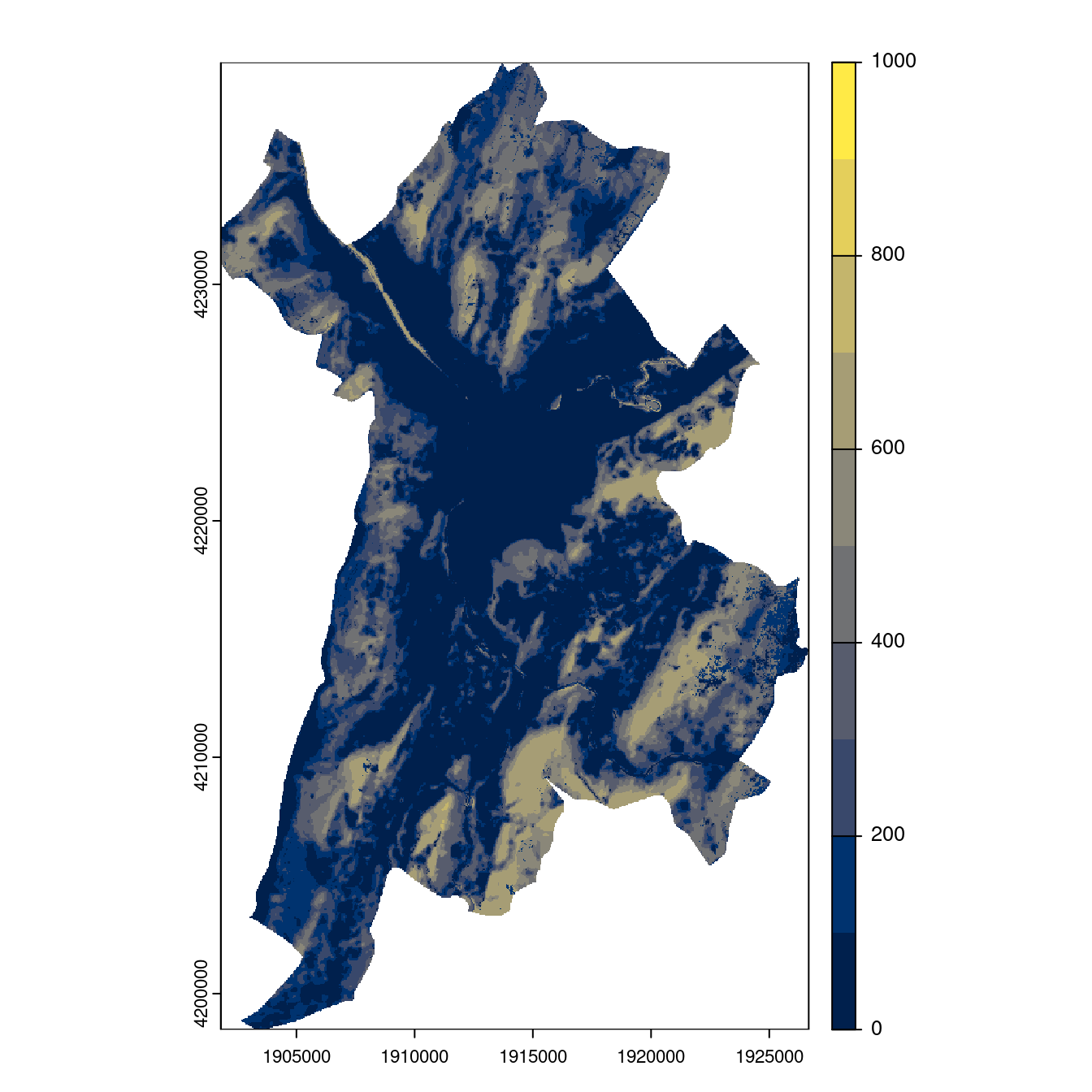 Projection des distributions potentielles contemporaine et futures jusqu'à l'horizon 2100 sous le scénario SSP5-8.5 (modèle d'ensemble, GCM IPSL).