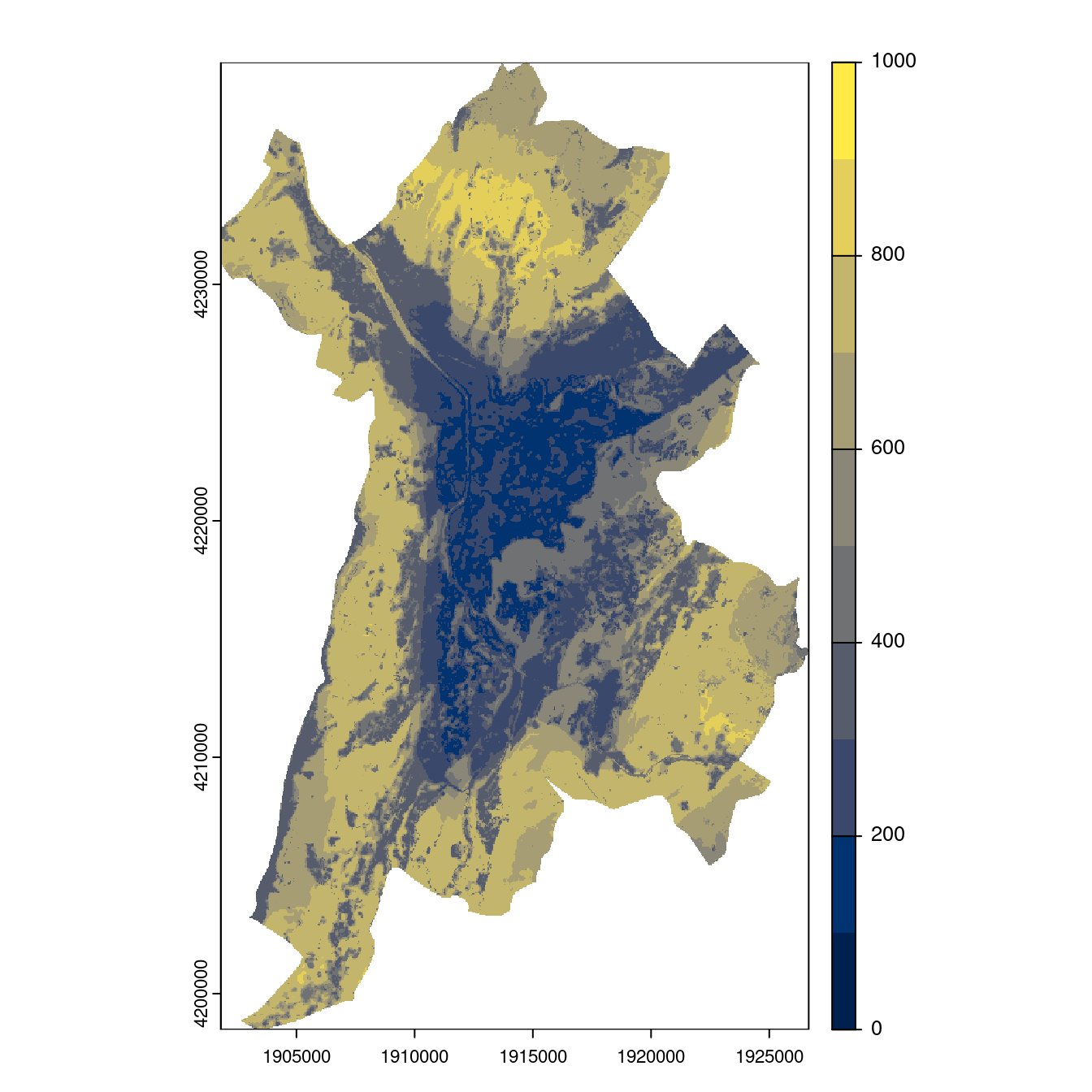 Projection des distributions potentielles contemporaine et futures jusqu'à l'horizon 2100 sous le scénario SSP5-8.5 (modèle d'ensemble, GCM IPSL).