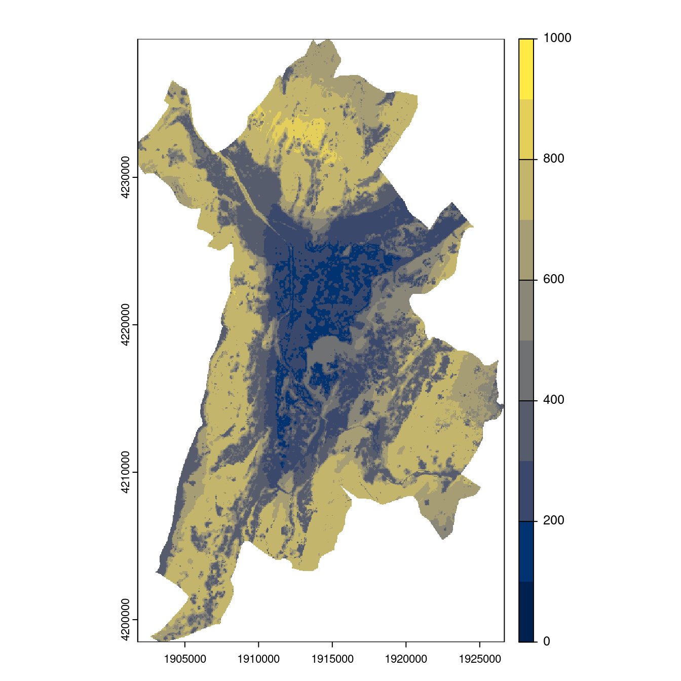Projection des distributions potentielles contemporaine et futures jusqu'à l'horizon 2100 sous le scénario SSP5-8.5 (modèle d'ensemble, GCM IPSL).