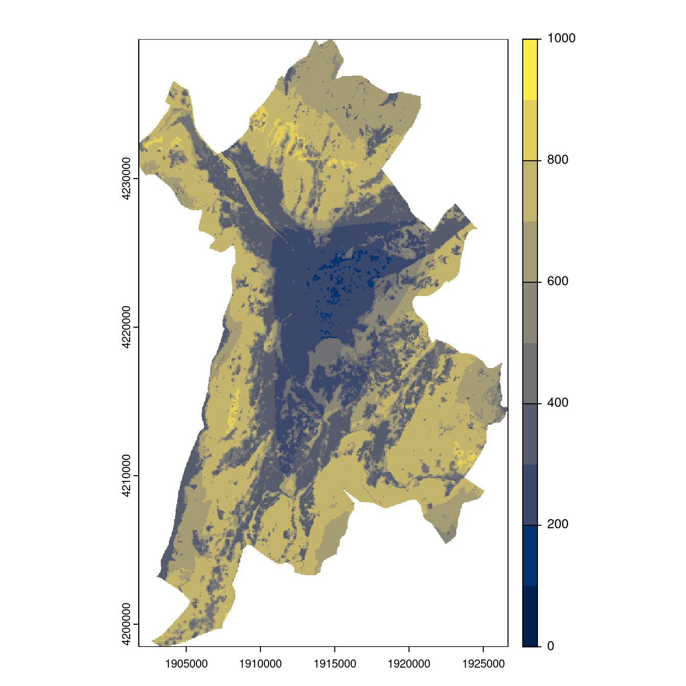 Projection des distributions potentielles contemporaine et futures jusqu'à l'horizon 2100 sous le scénario SSP5-8.5 (modèle d'ensemble, GCM IPSL).