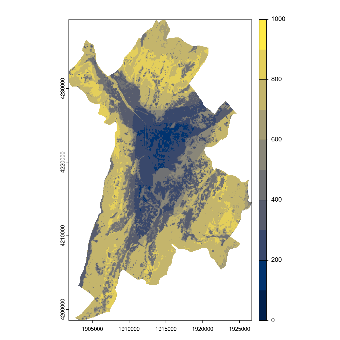 Projection des distributions potentielles contemporaine et futures jusqu'à l'horizon 2100 sous le scénario SSP5-8.5 (modèle d'ensemble, GCM IPSL).