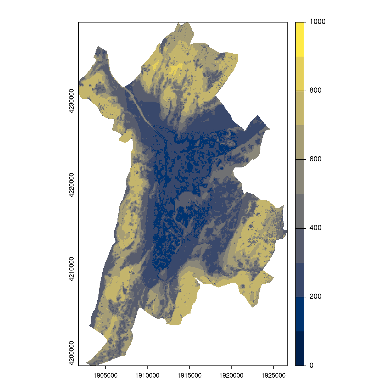 Projection des distributions potentielles contemporaine et futures jusqu'à l'horizon 2100 sous le scénario SSP5-8.5 (modèle d'ensemble, GCM IPSL).