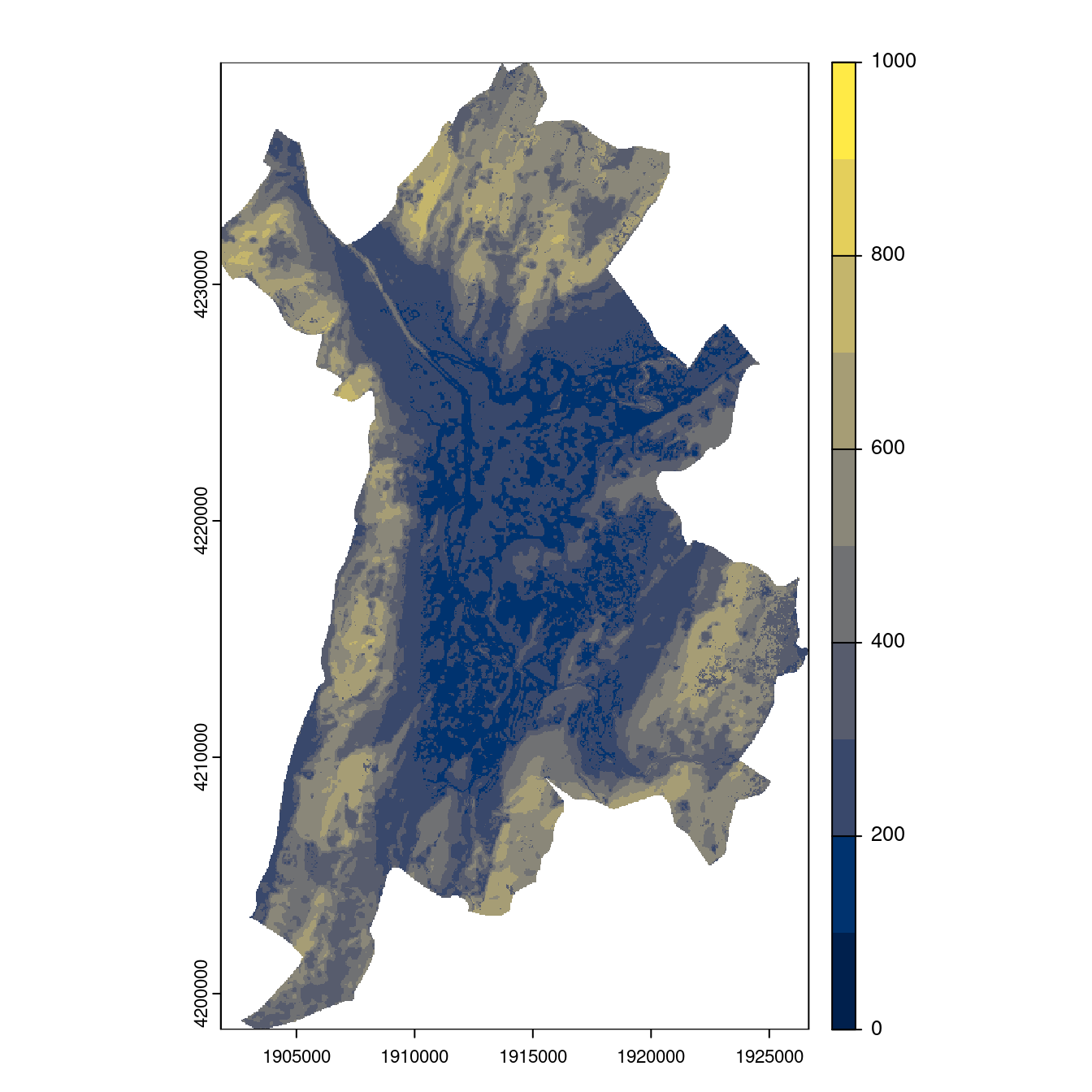 Projection des distributions potentielles contemporaine et futures jusqu'à l'horizon 2100 sous le scénario SSP5-8.5 (modèle d'ensemble, GCM IPSL).