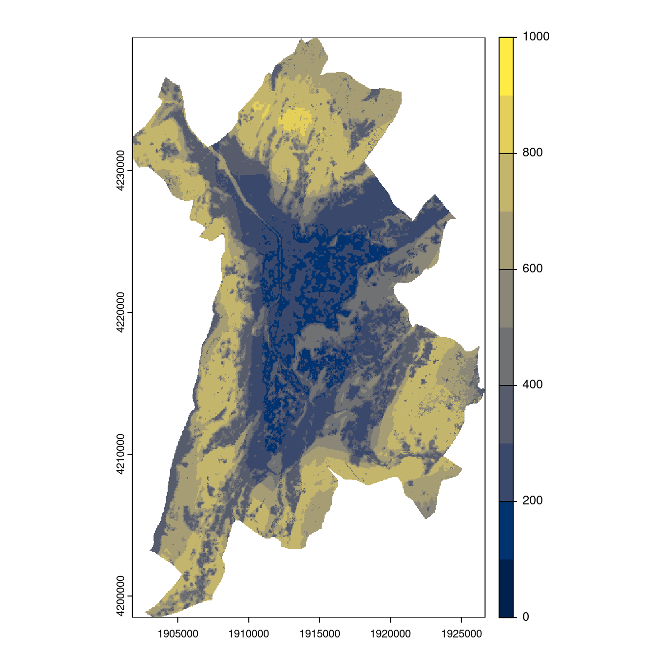 Projection des distributions potentielles contemporaine et futures jusqu'à l'horizon 2100 sous le scénario SSP5-8.5 (modèle d'ensemble, GCM IPSL).
