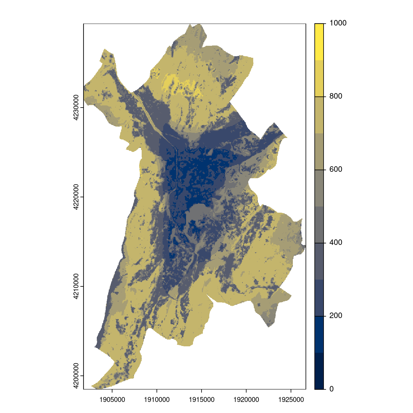 Projection des distributions potentielles contemporaine et futures jusqu'à l'horizon 2100 sous le scénario SSP5-8.5 (modèle d'ensemble, GCM IPSL).