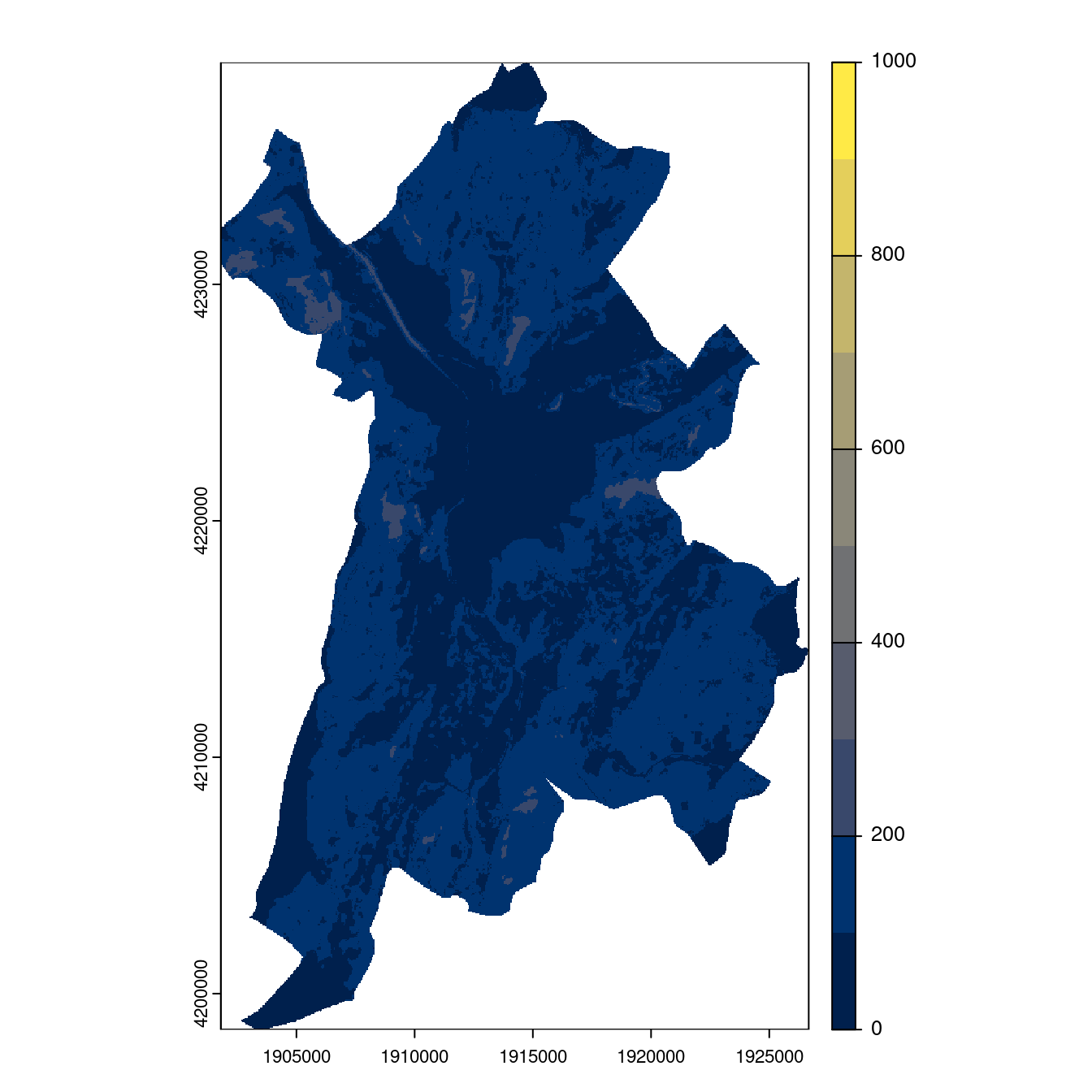 Projection des distributions potentielles contemporaine et futures jusqu'à l'horizon 2100 sous le scénario SSP5-8.5 (modèle d'ensemble, GCM IPSL).