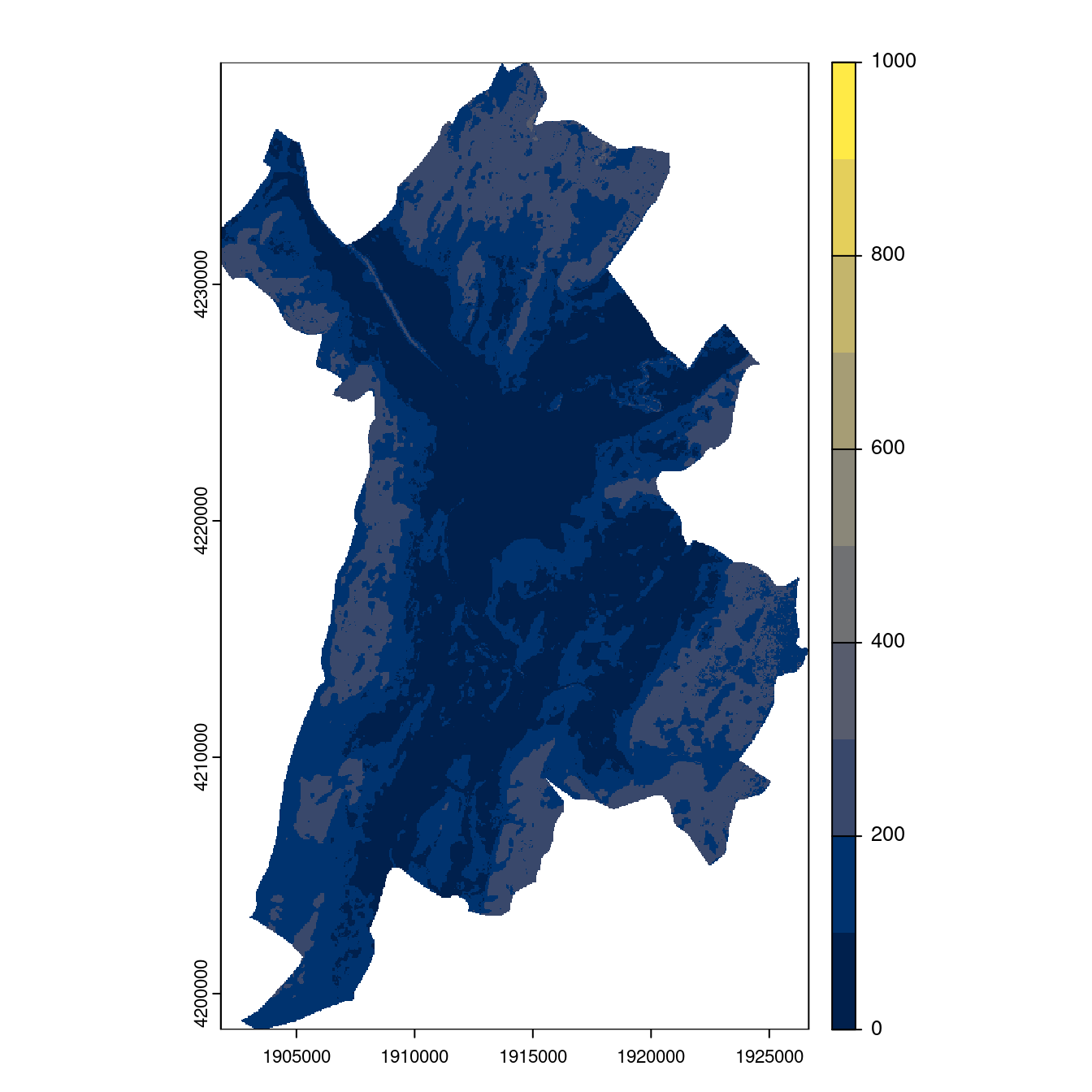 Projection des distributions potentielles contemporaine et futures jusqu'à l'horizon 2100 sous le scénario SSP5-8.5 (modèle d'ensemble, GCM IPSL).
