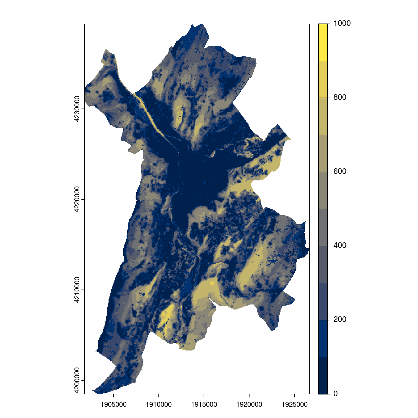 Projection des distributions potentielles contemporaine et futures jusqu'à l'horizon 2100 sous le scénario SSP5-8.5 (modèle d'ensemble, GCM IPSL).