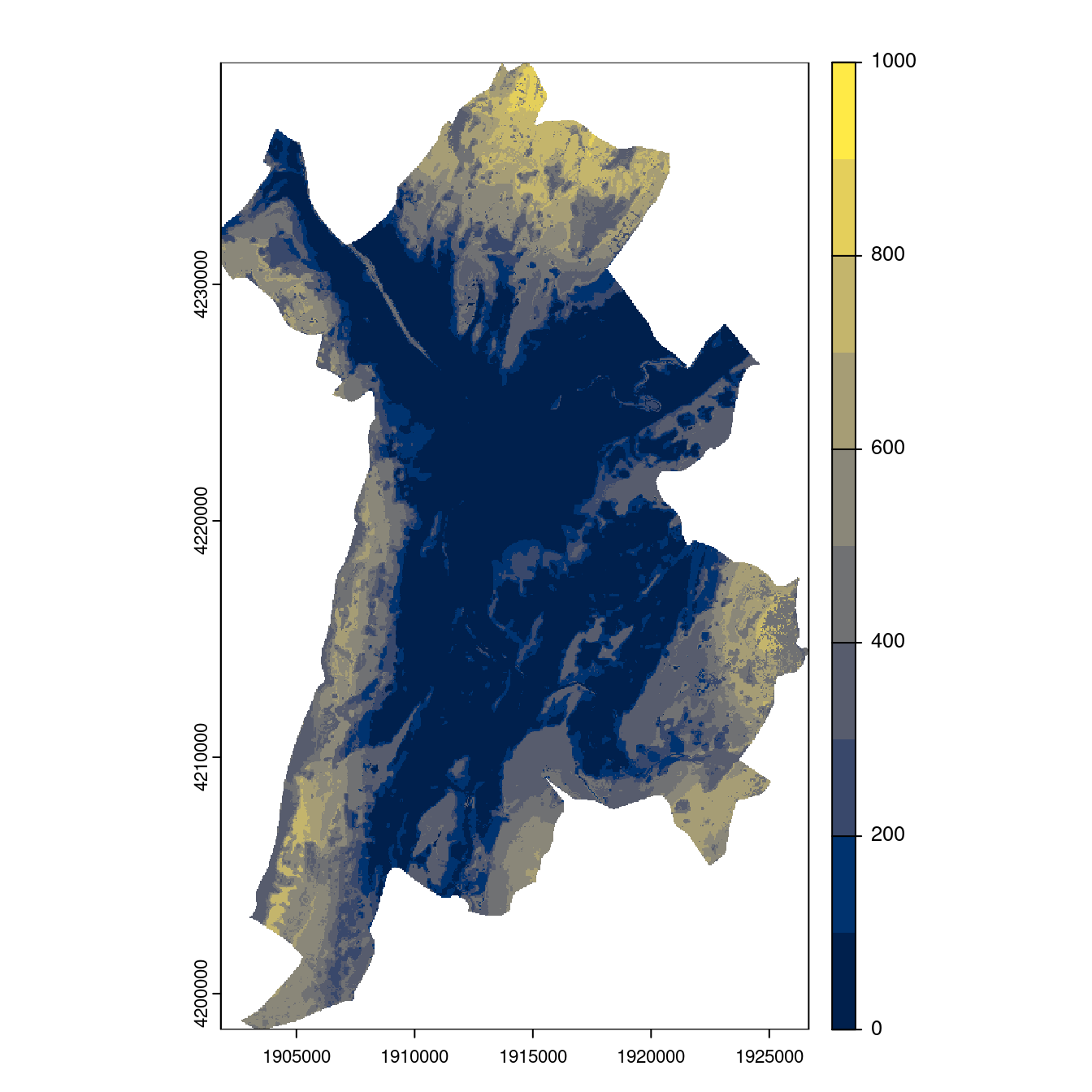 Projection des distributions potentielles contemporaine et futures jusqu'à l'horizon 2100 sous le scénario SSP5-8.5 (modèle d'ensemble, GCM IPSL).