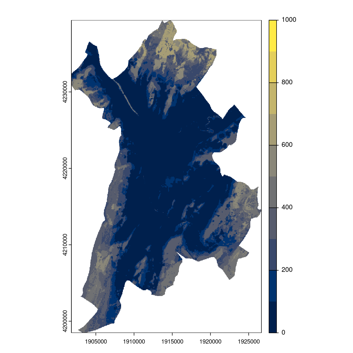 Projection des distributions potentielles contemporaine et futures jusqu'à l'horizon 2100 sous le scénario SSP5-8.5 (modèle d'ensemble, GCM IPSL).