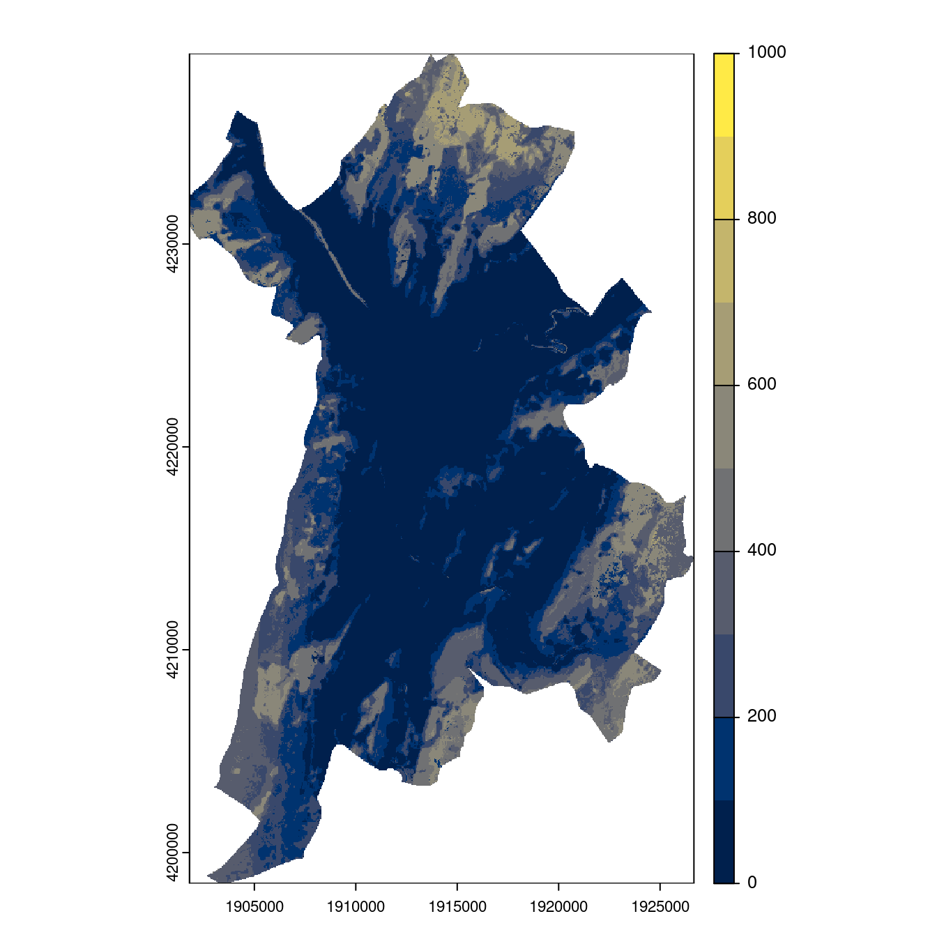 Projection des distributions potentielles contemporaine et futures jusqu'à l'horizon 2100 sous le scénario SSP5-8.5 (modèle d'ensemble, GCM IPSL).