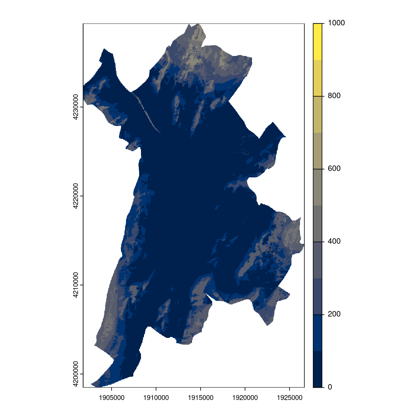 Projection des distributions potentielles contemporaine et futures jusqu'à l'horizon 2100 sous le scénario SSP5-8.5 (modèle d'ensemble, GCM IPSL).