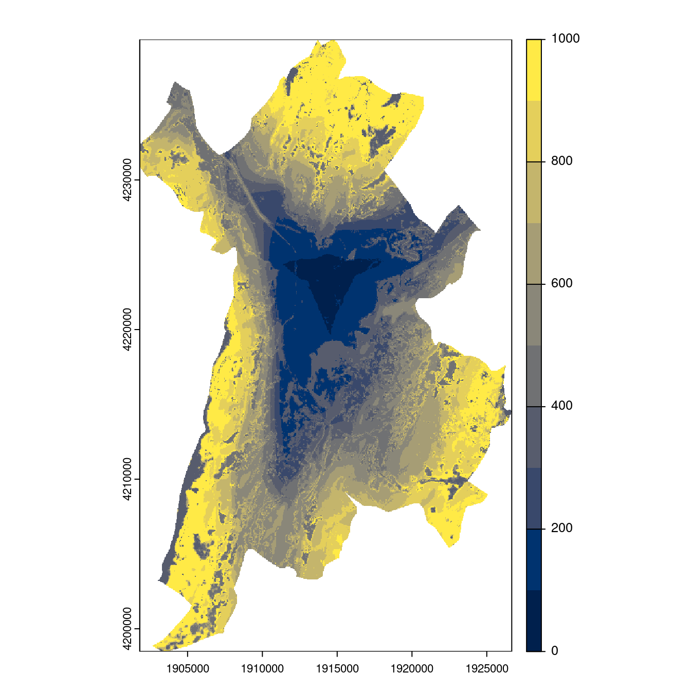 Projection des distributions potentielles contemporaine et futures jusqu'à l'horizon 2100 sous le scénario SSP5-8.5 (modèle d'ensemble, GCM IPSL).