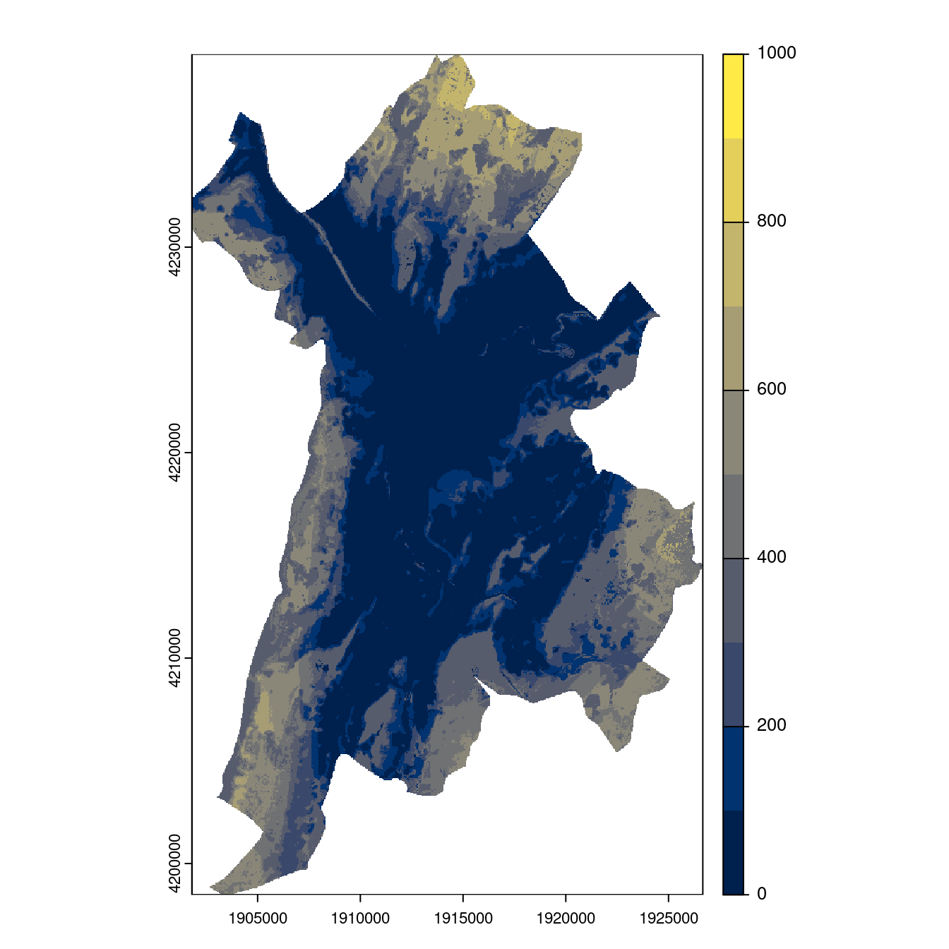 Projection des distributions potentielles contemporaine et futures jusqu'à l'horizon 2100 sous le scénario SSP5-8.5 (modèle d'ensemble, GCM IPSL).