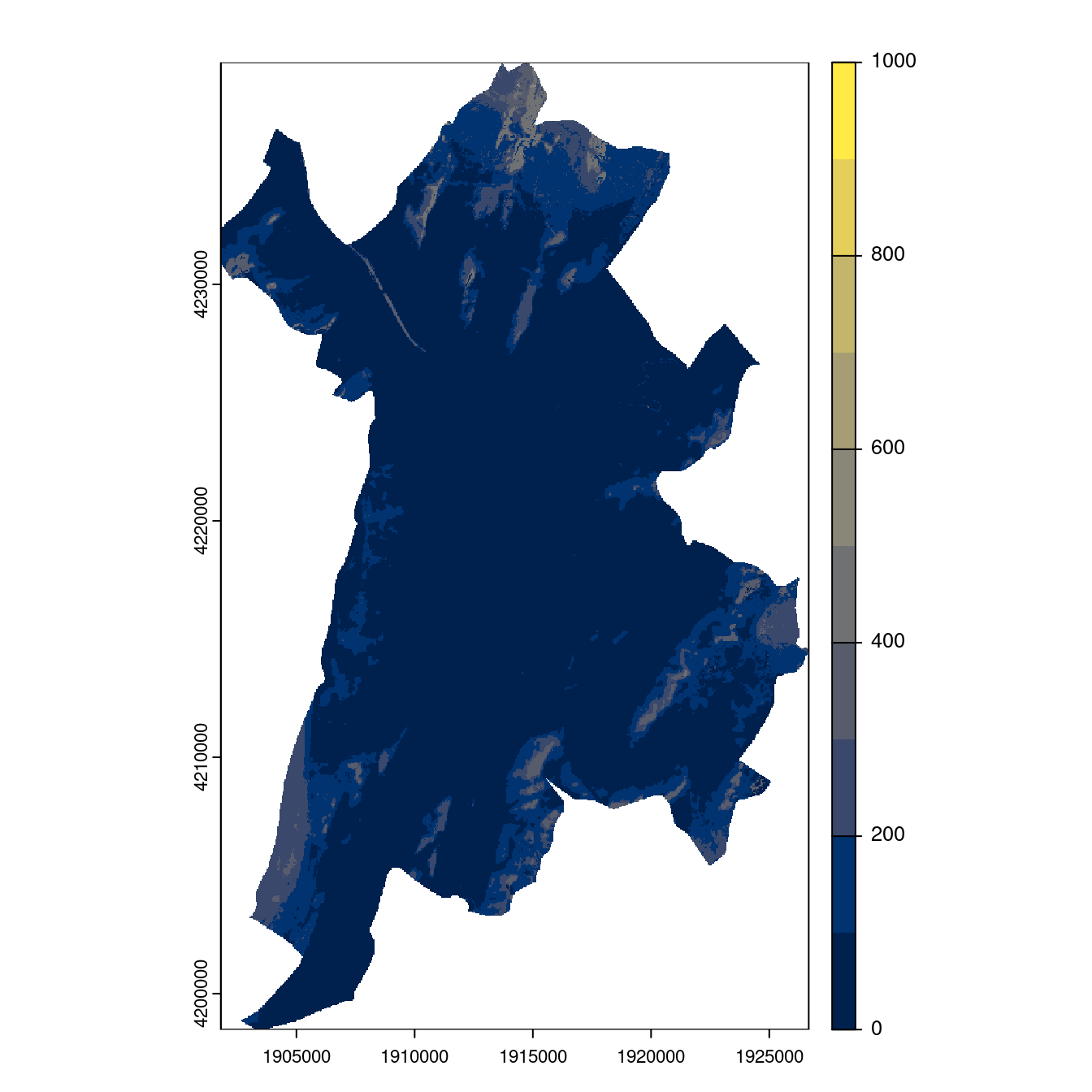 Projection des distributions potentielles contemporaine et futures jusqu'à l'horizon 2100 sous le scénario SSP5-8.5 (modèle d'ensemble, GCM IPSL).
