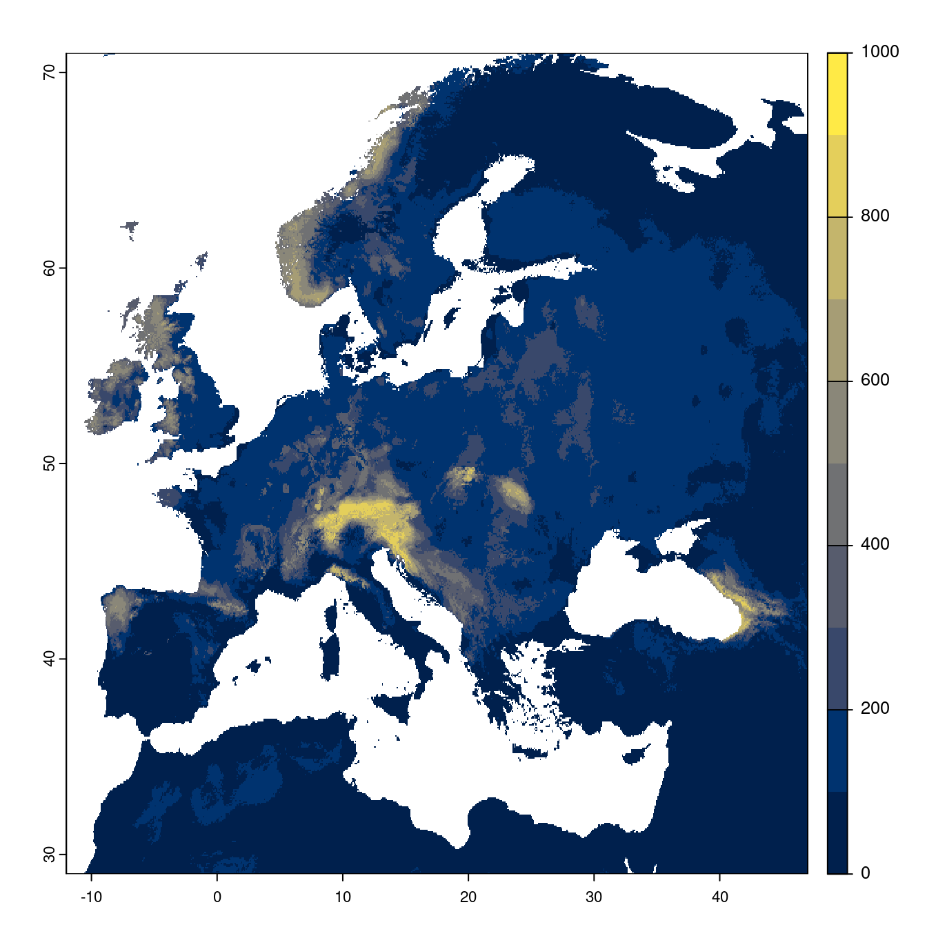 Projection des distributions potentielles futures jusqu'à l'horizon 2100 sous le scénario SSP5-8.5 (modèle d'ensemble).
