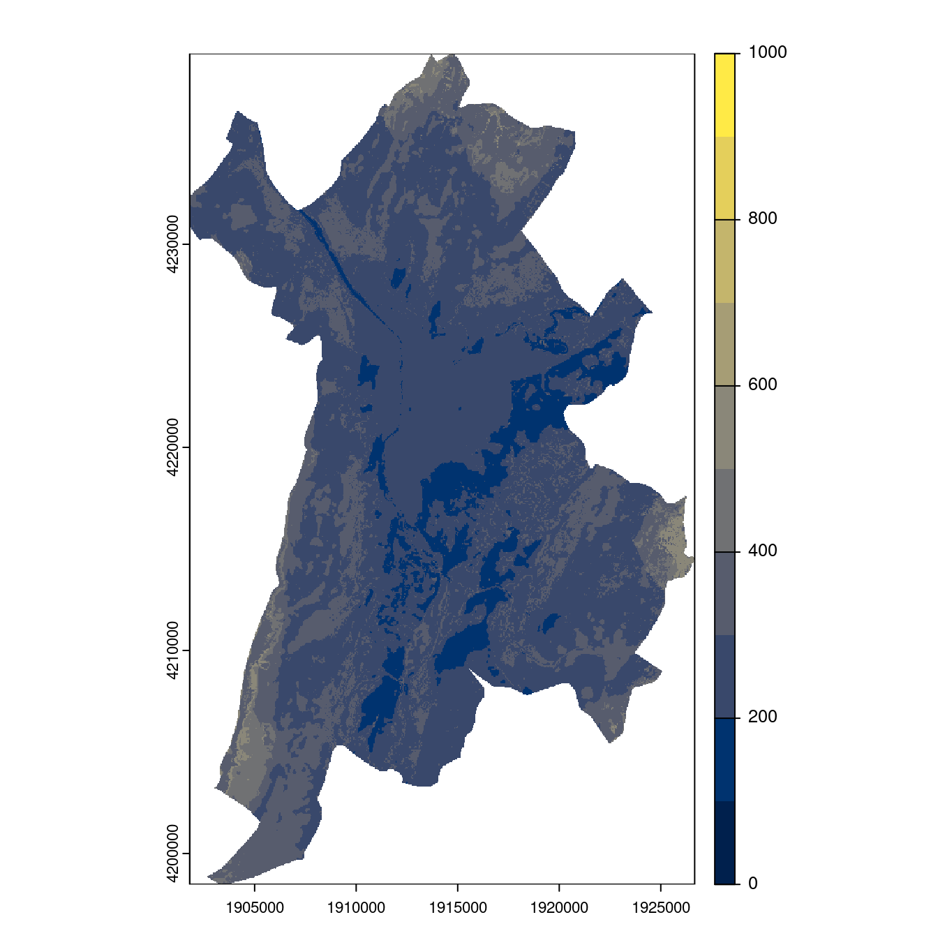 Projection des distributions potentielles contemporaine et futures jusqu'à l'horizon 2100 sous le scénario SSP5-8.5 (modèle d'ensemble, GCM IPSL).