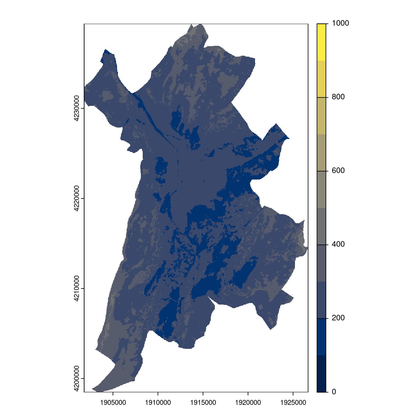 Projection des distributions potentielles contemporaine et futures jusqu'à l'horizon 2100 sous le scénario SSP5-8.5 (modèle d'ensemble, GCM IPSL).