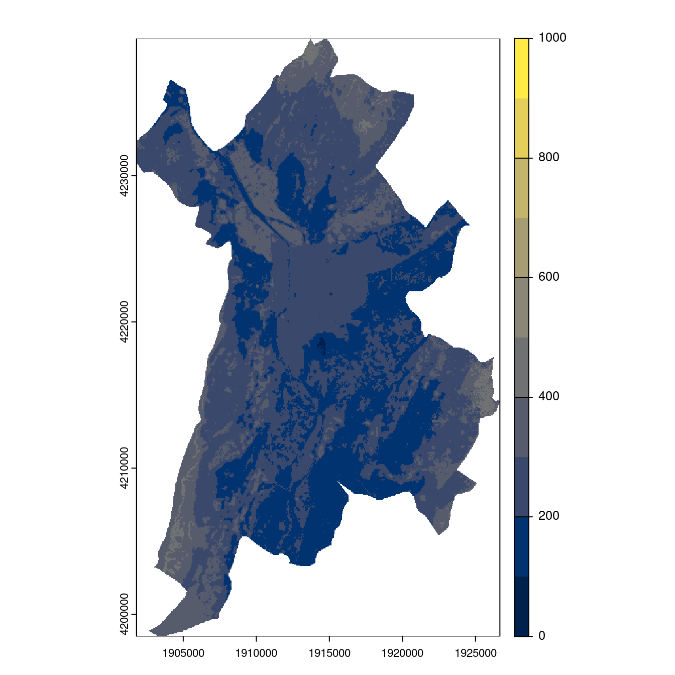 Projection des distributions potentielles contemporaine et futures jusqu'à l'horizon 2100 sous le scénario SSP5-8.5 (modèle d'ensemble, GCM IPSL).