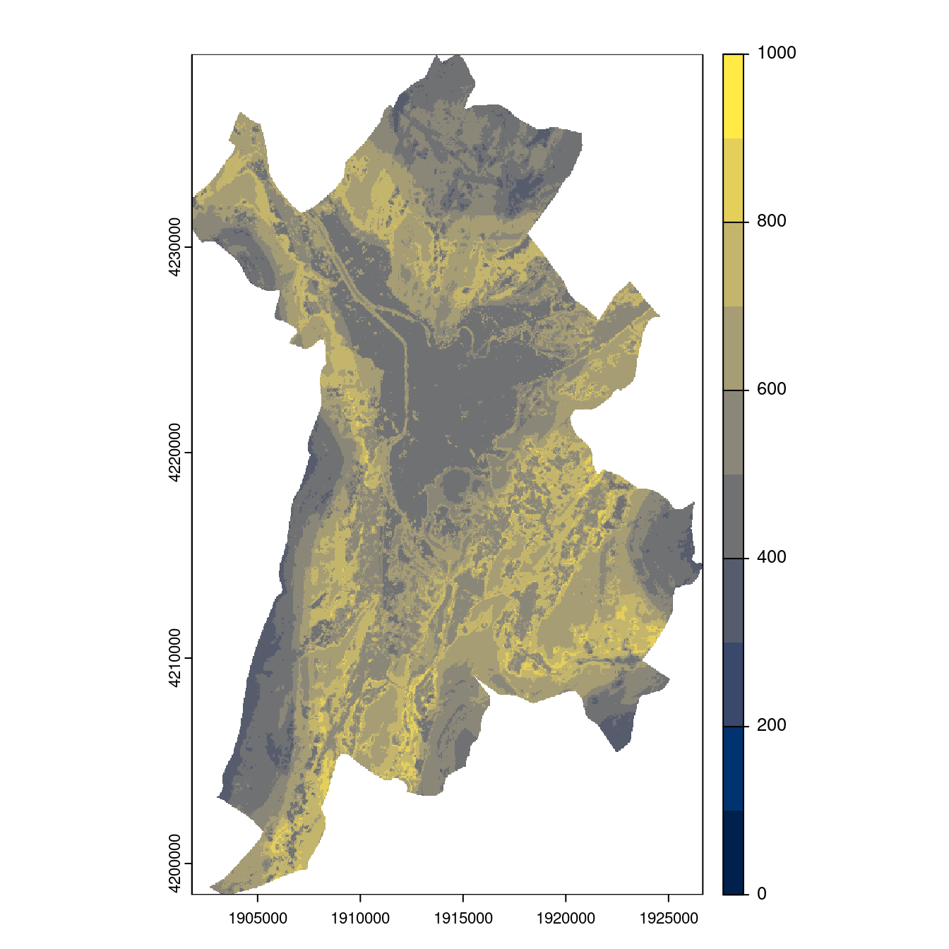 Projection des distributions potentielles contemporaine et futures jusqu'à l'horizon 2100 sous le scénario SSP5-8.5 (modèle d'ensemble, GCM IPSL).