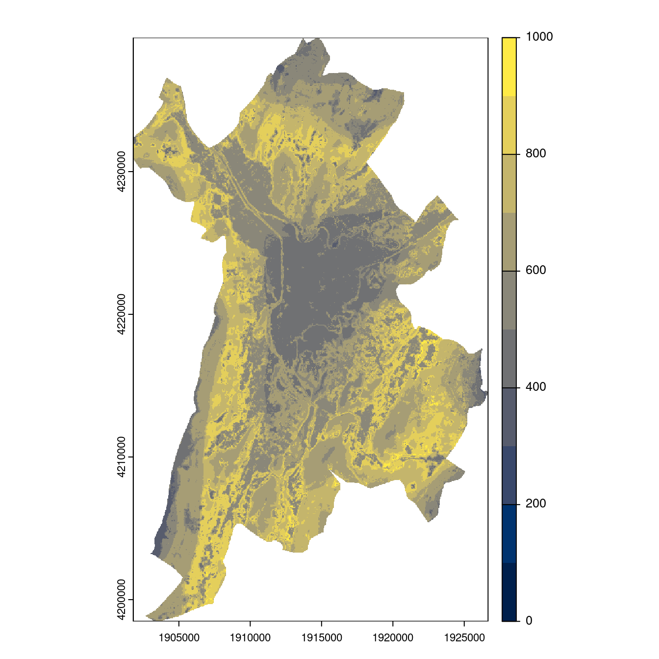 Projection des distributions potentielles contemporaine et futures jusqu'à l'horizon 2100 sous le scénario SSP5-8.5 (modèle d'ensemble, GCM IPSL).