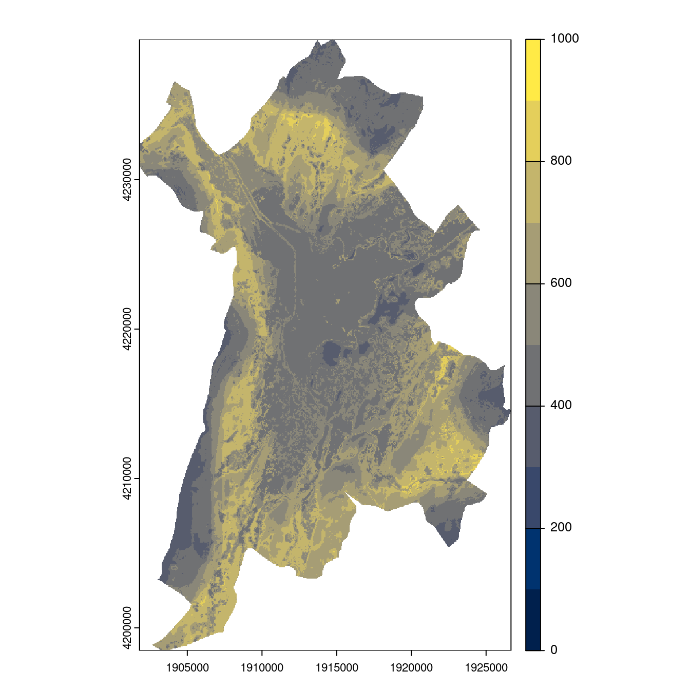 Projection des distributions potentielles contemporaine et futures jusqu'à l'horizon 2100 sous le scénario SSP5-8.5 (modèle d'ensemble, GCM IPSL).
