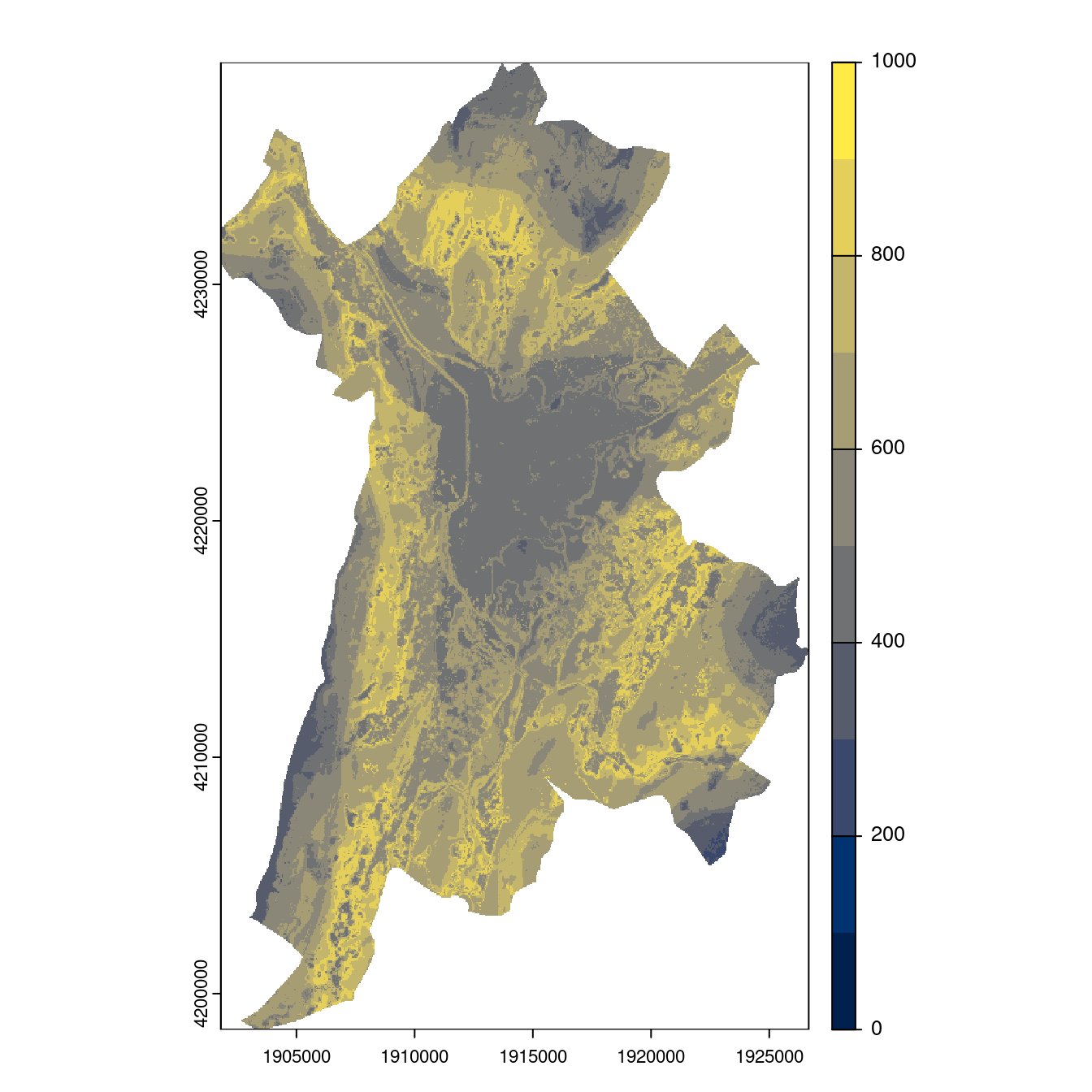 Projection des distributions potentielles contemporaine et futures jusqu'à l'horizon 2100 sous le scénario SSP5-8.5 (modèle d'ensemble, GCM IPSL).