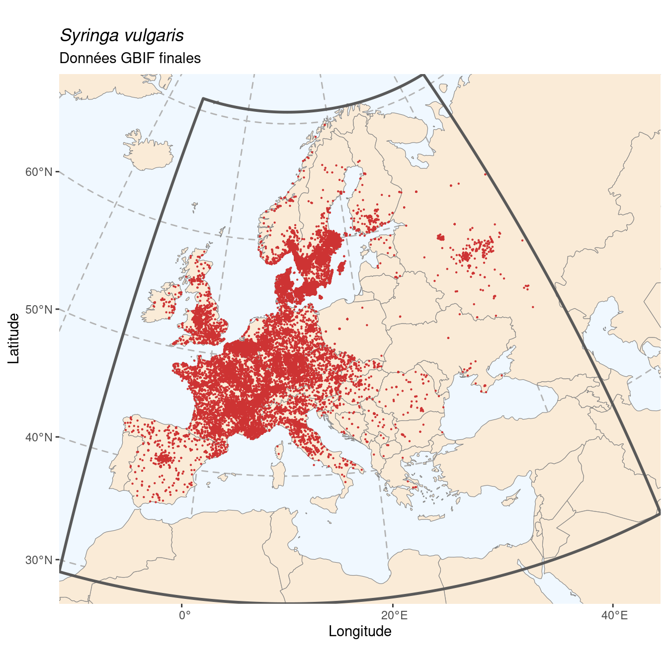 Occurrence de Syringa vulgaris dans la région d'endémisme après sous-échantillonnage éventuel.