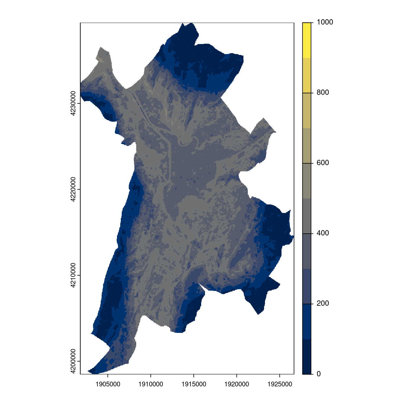 Projection des distributions potentielles contemporaine et futures jusqu'à l'horizon 2100 sous le scénario SSP5-8.5 (modèle d'ensemble, GCM IPSL).