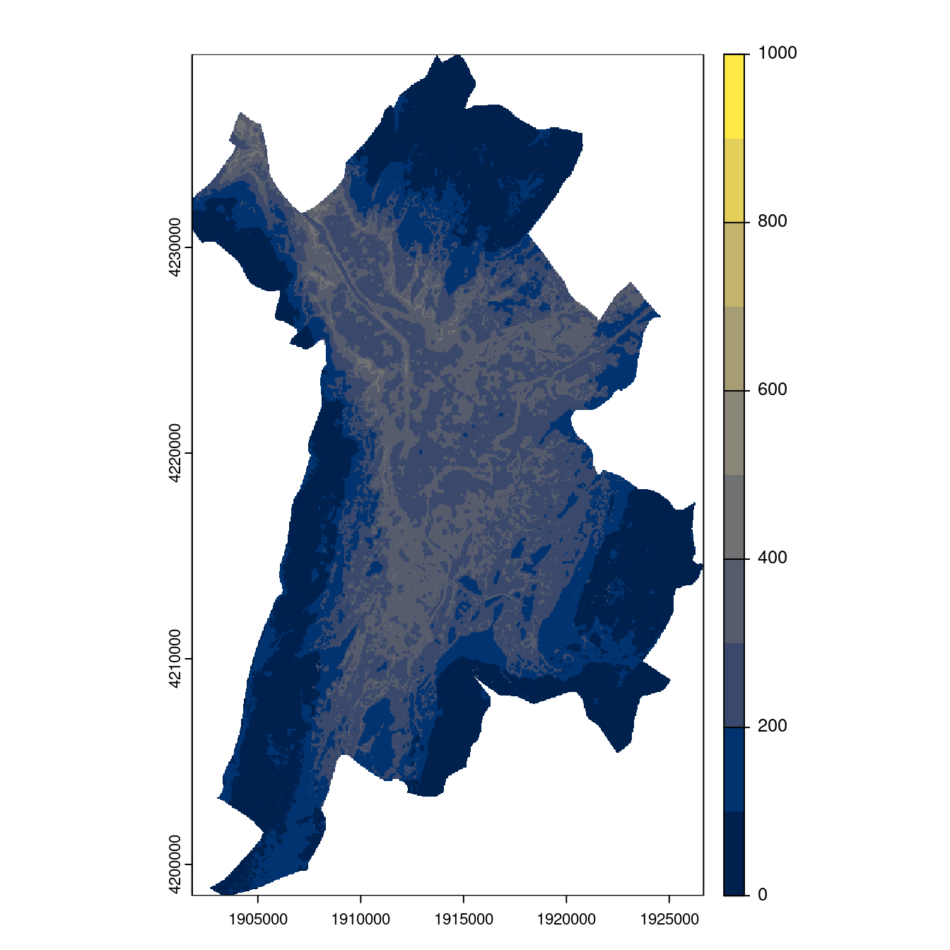 Projection des distributions potentielles contemporaine et futures jusqu'à l'horizon 2100 sous le scénario SSP5-8.5 (modèle d'ensemble, GCM IPSL).