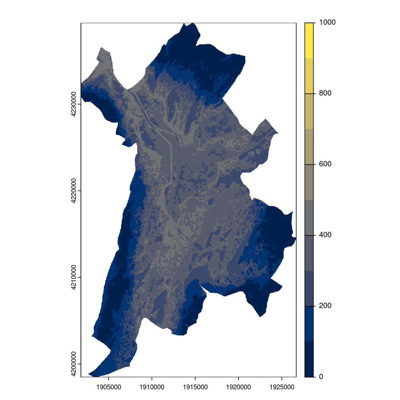 Projection des distributions potentielles contemporaine et futures jusqu'à l'horizon 2100 sous le scénario SSP5-8.5 (modèle d'ensemble, GCM IPSL).