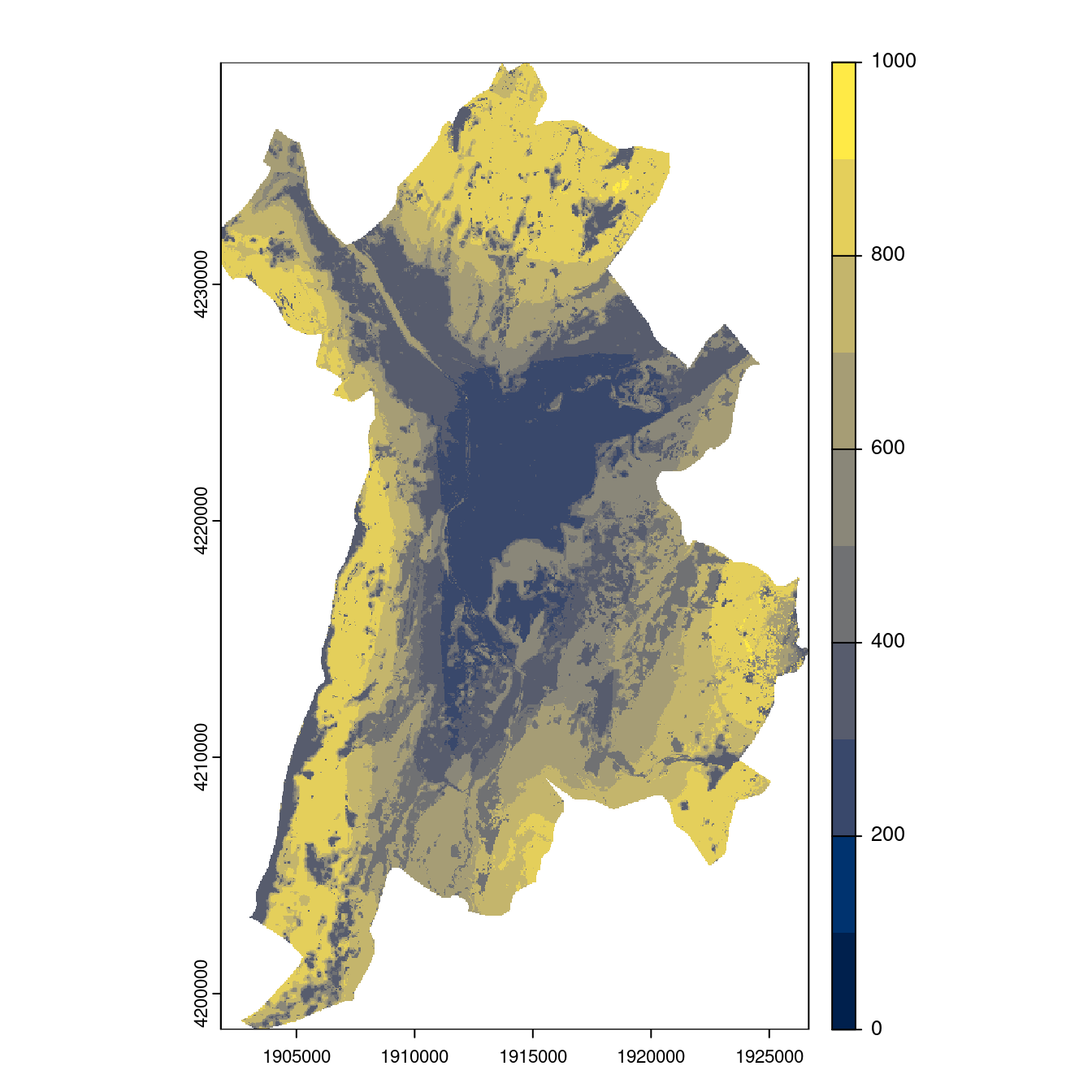 Projection des distributions potentielles contemporaine et futures jusqu'à l'horizon 2100 sous le scénario SSP5-8.5 (modèle d'ensemble, GCM IPSL).