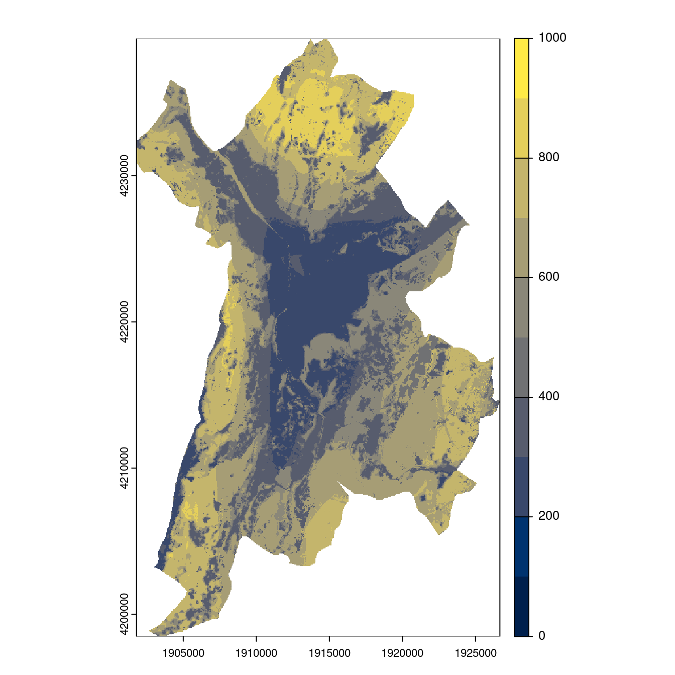 Projection des distributions potentielles contemporaine et futures jusqu'à l'horizon 2100 sous le scénario SSP5-8.5 (modèle d'ensemble, GCM IPSL).