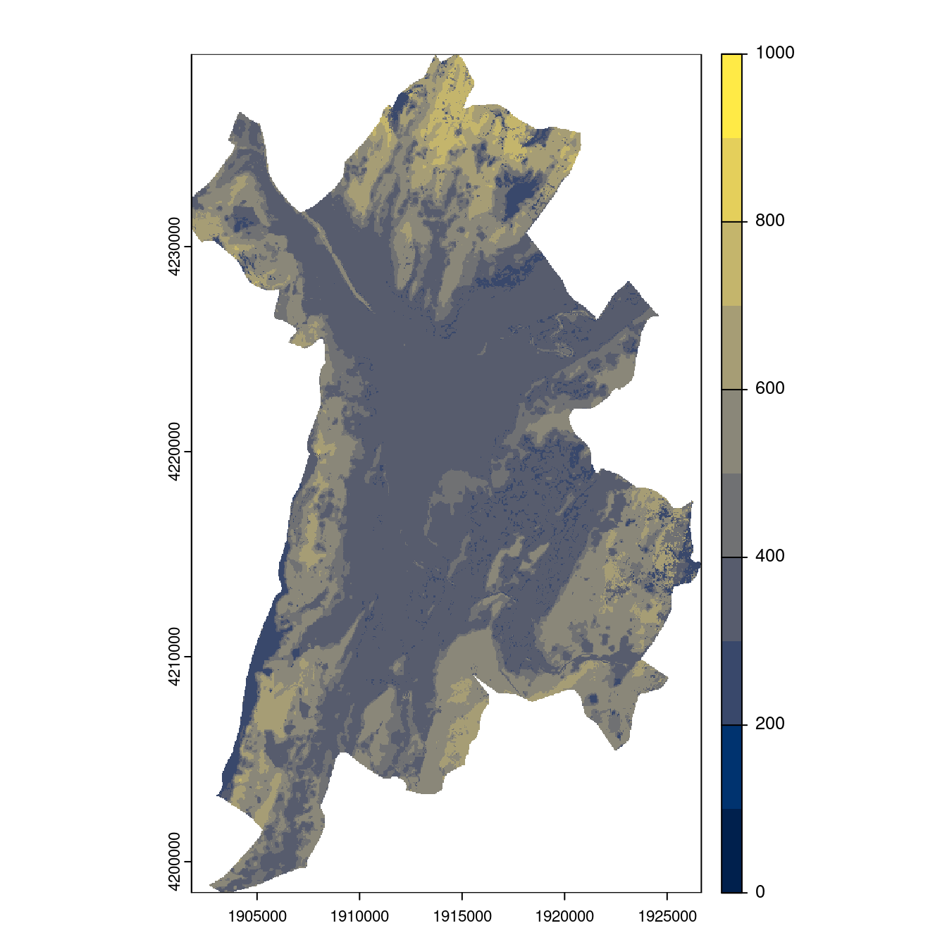 Projection des distributions potentielles contemporaine et futures jusqu'à l'horizon 2100 sous le scénario SSP5-8.5 (modèle d'ensemble, GCM IPSL).