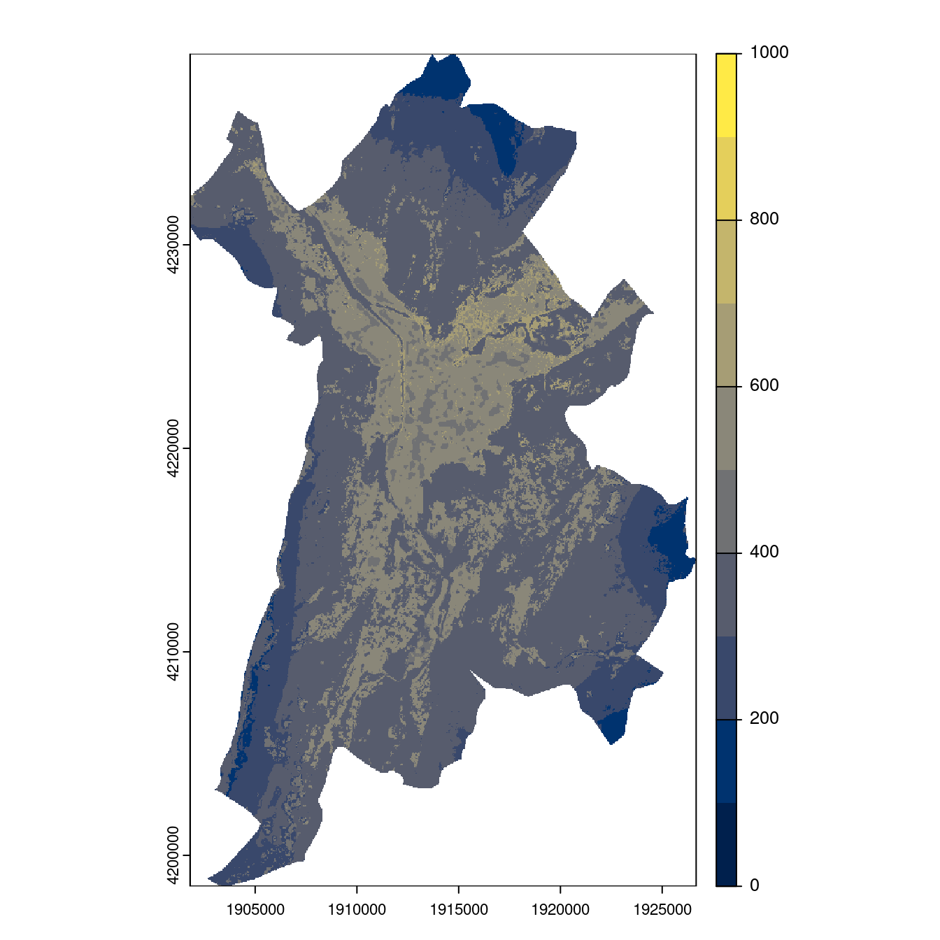 Projection des distributions potentielles contemporaine et futures jusqu'à l'horizon 2100 sous le scénario SSP5-8.5 (modèle d'ensemble, GCM IPSL).