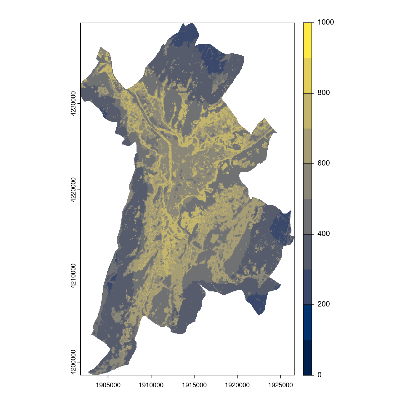 Projection des distributions potentielles contemporaine et futures jusqu'à l'horizon 2100 sous le scénario SSP5-8.5 (modèle d'ensemble, GCM IPSL).