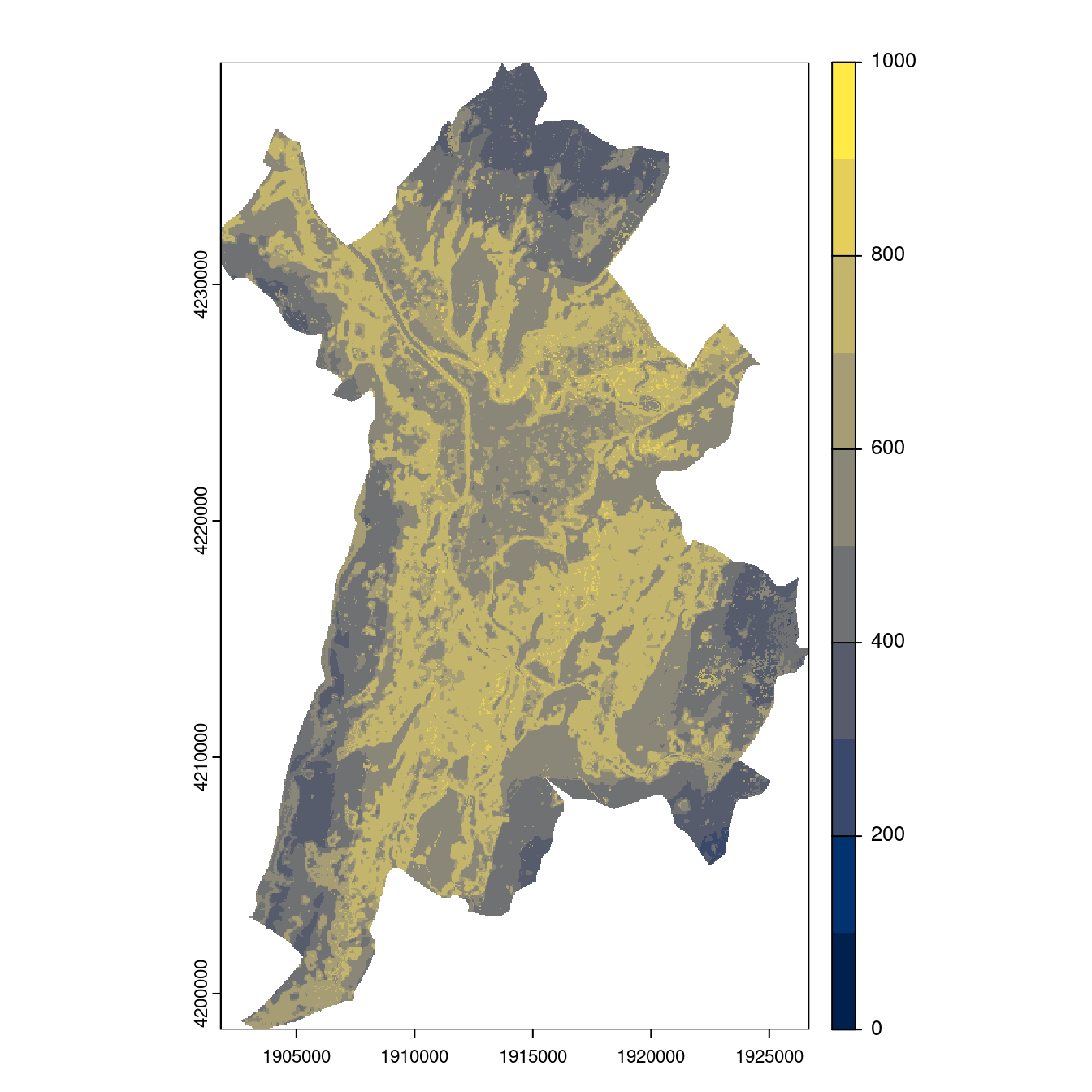 Projection des distributions potentielles contemporaine et futures jusqu'à l'horizon 2100 sous le scénario SSP5-8.5 (modèle d'ensemble, GCM IPSL).