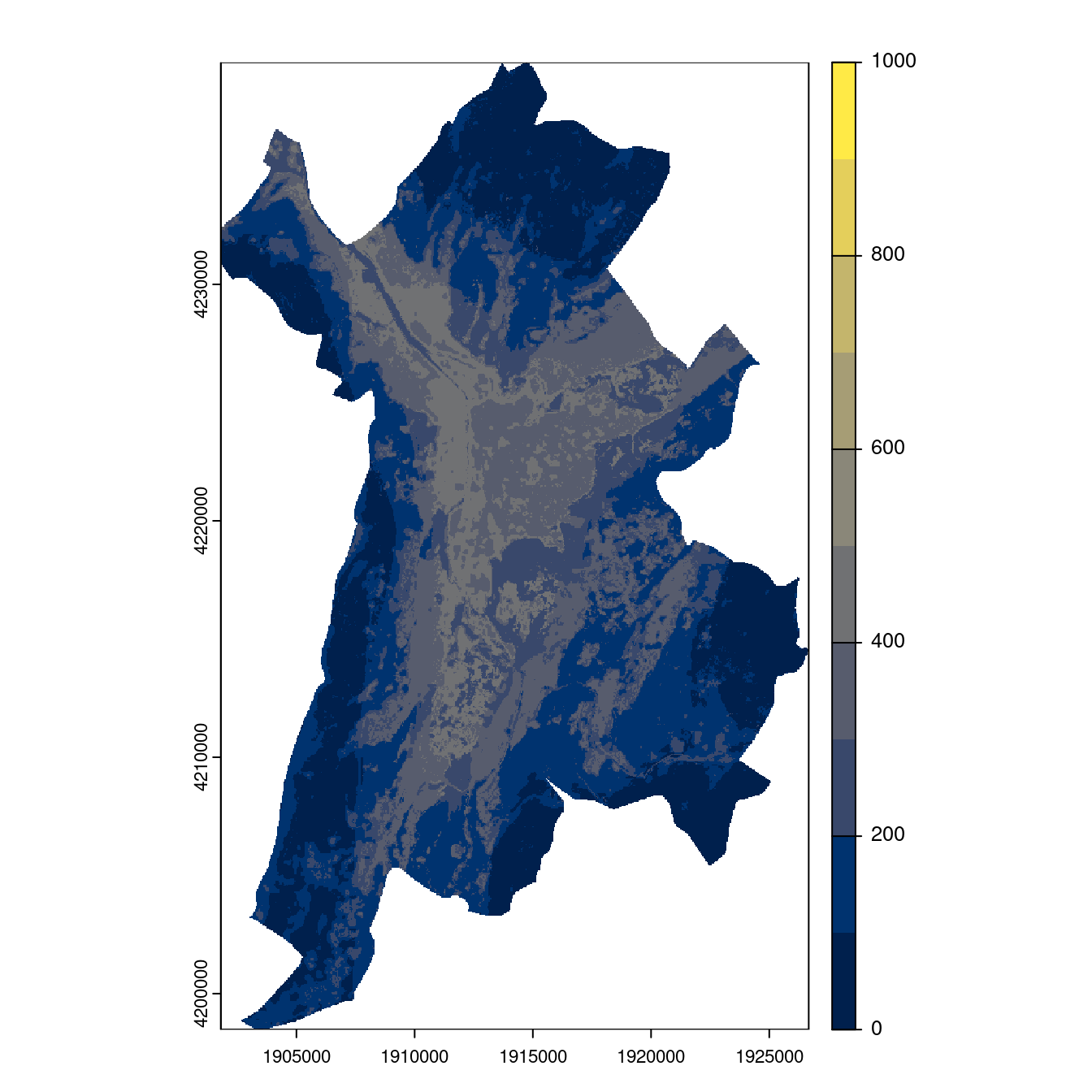 Projection des distributions potentielles contemporaine et futures jusqu'à l'horizon 2100 sous le scénario SSP5-8.5 (modèle d'ensemble, GCM IPSL).