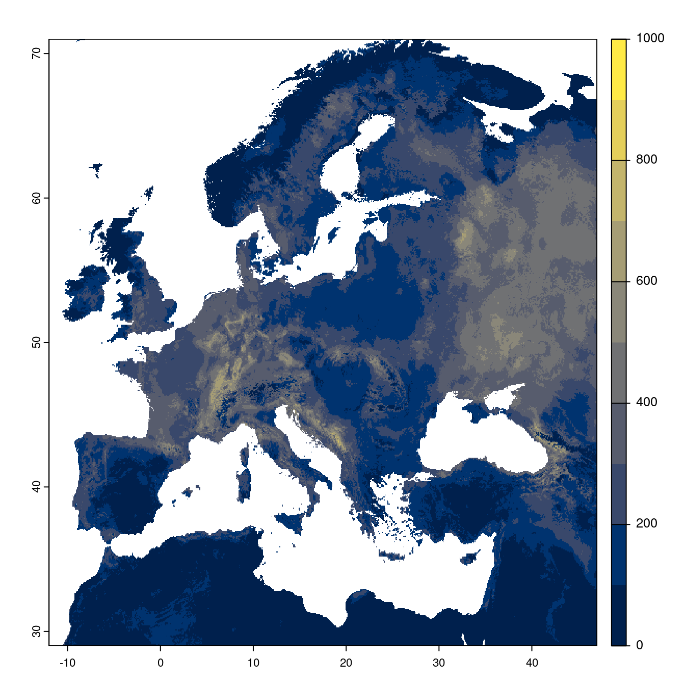 Projection des distributions potentielles futures jusqu'à l'horizon 2100 sous le scénario SSP5-8.5 (modèle d'ensemble).