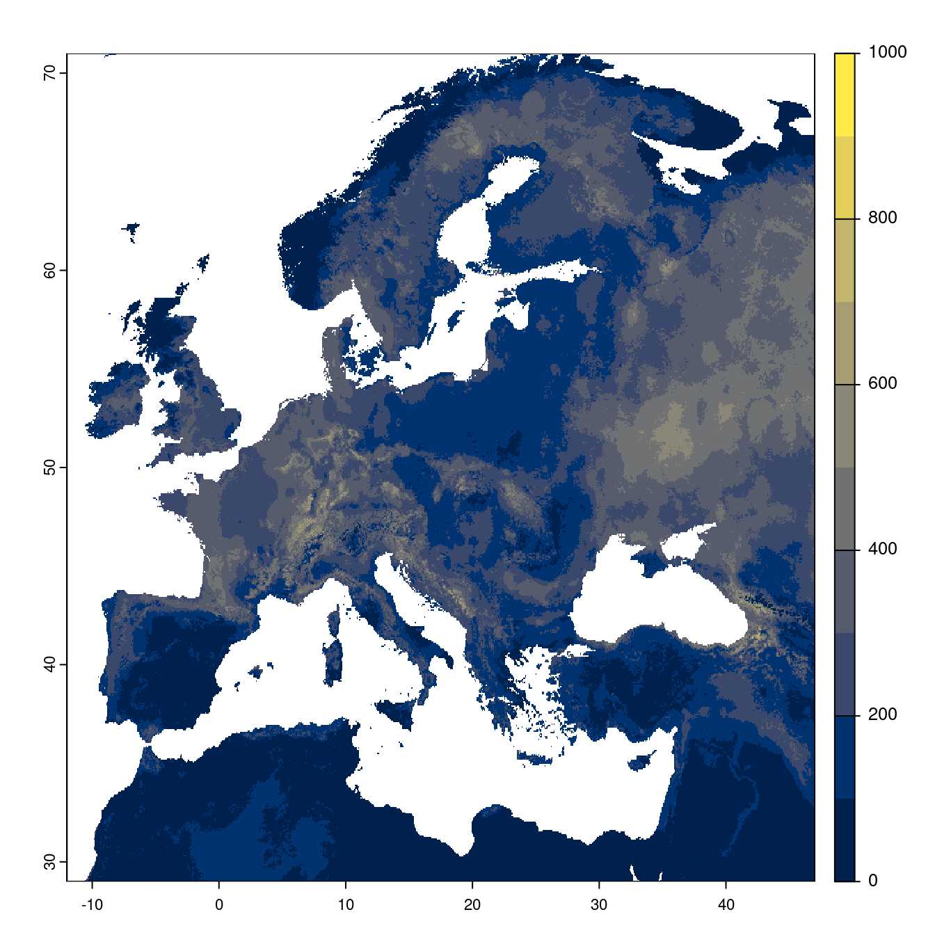 Projection des distributions potentielles futures jusqu'à l'horizon 2100 sous le scénario SSP5-8.5 (modèle d'ensemble).