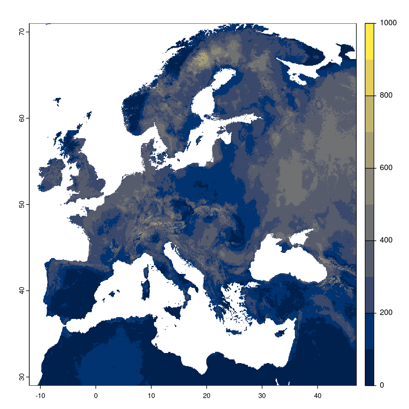 Projection des distributions potentielles futures jusqu'à l'horizon 2100 sous le scénario SSP5-8.5 (modèle d'ensemble).