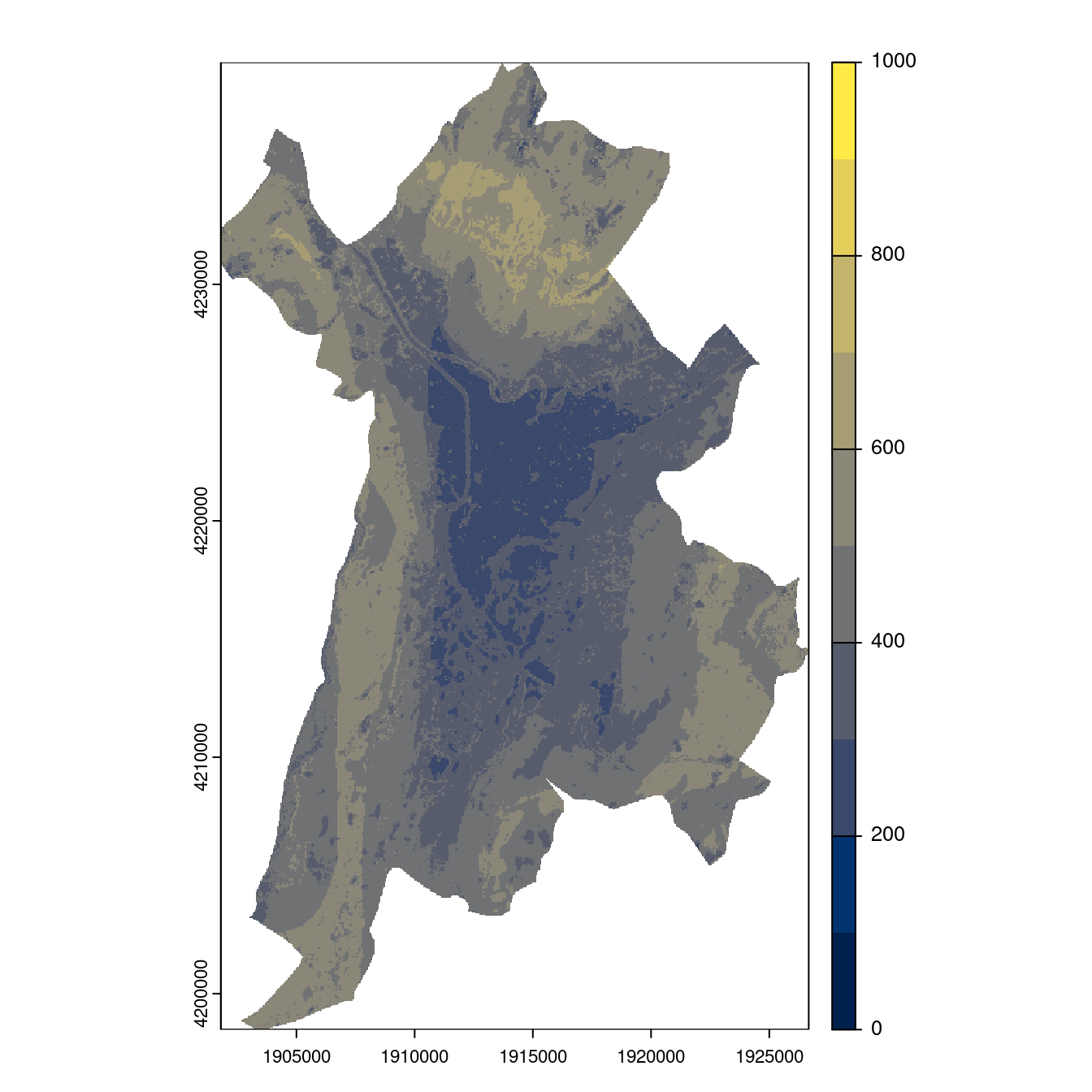 Projection des distributions potentielles contemporaine et futures jusqu'à l'horizon 2100 sous le scénario SSP5-8.5 (modèle d'ensemble, GCM IPSL).