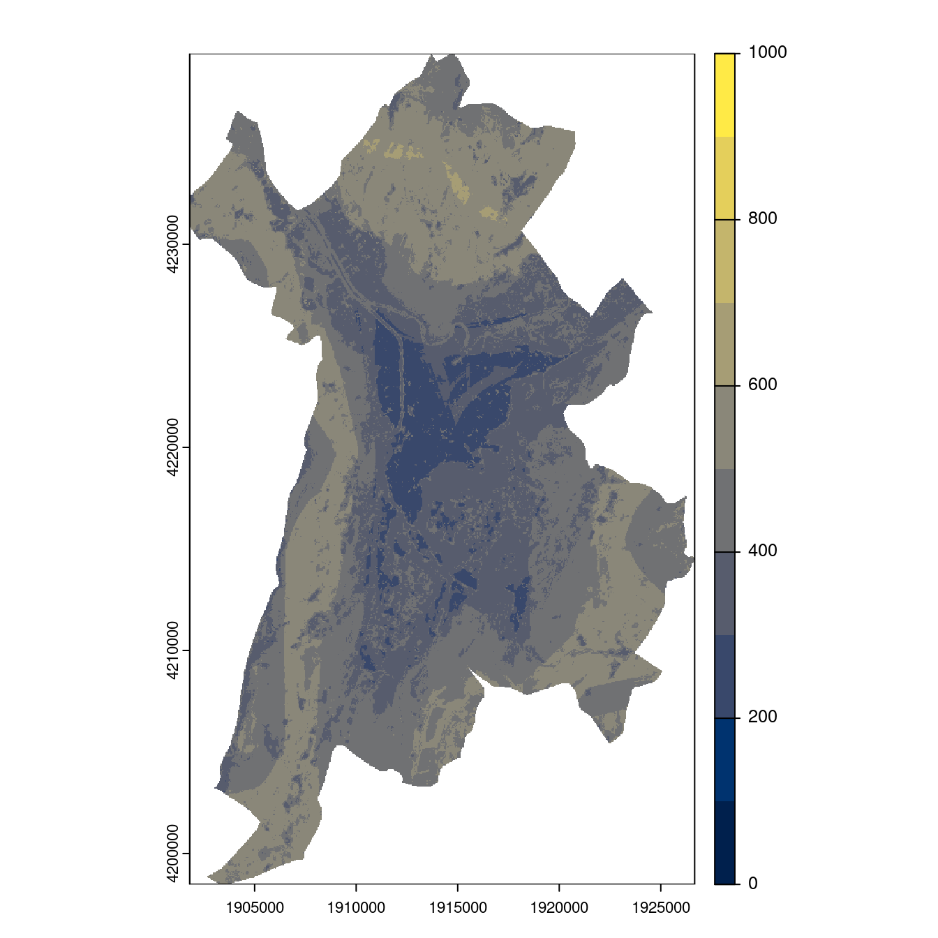 Projection des distributions potentielles contemporaine et futures jusqu'à l'horizon 2100 sous le scénario SSP5-8.5 (modèle d'ensemble, GCM IPSL).